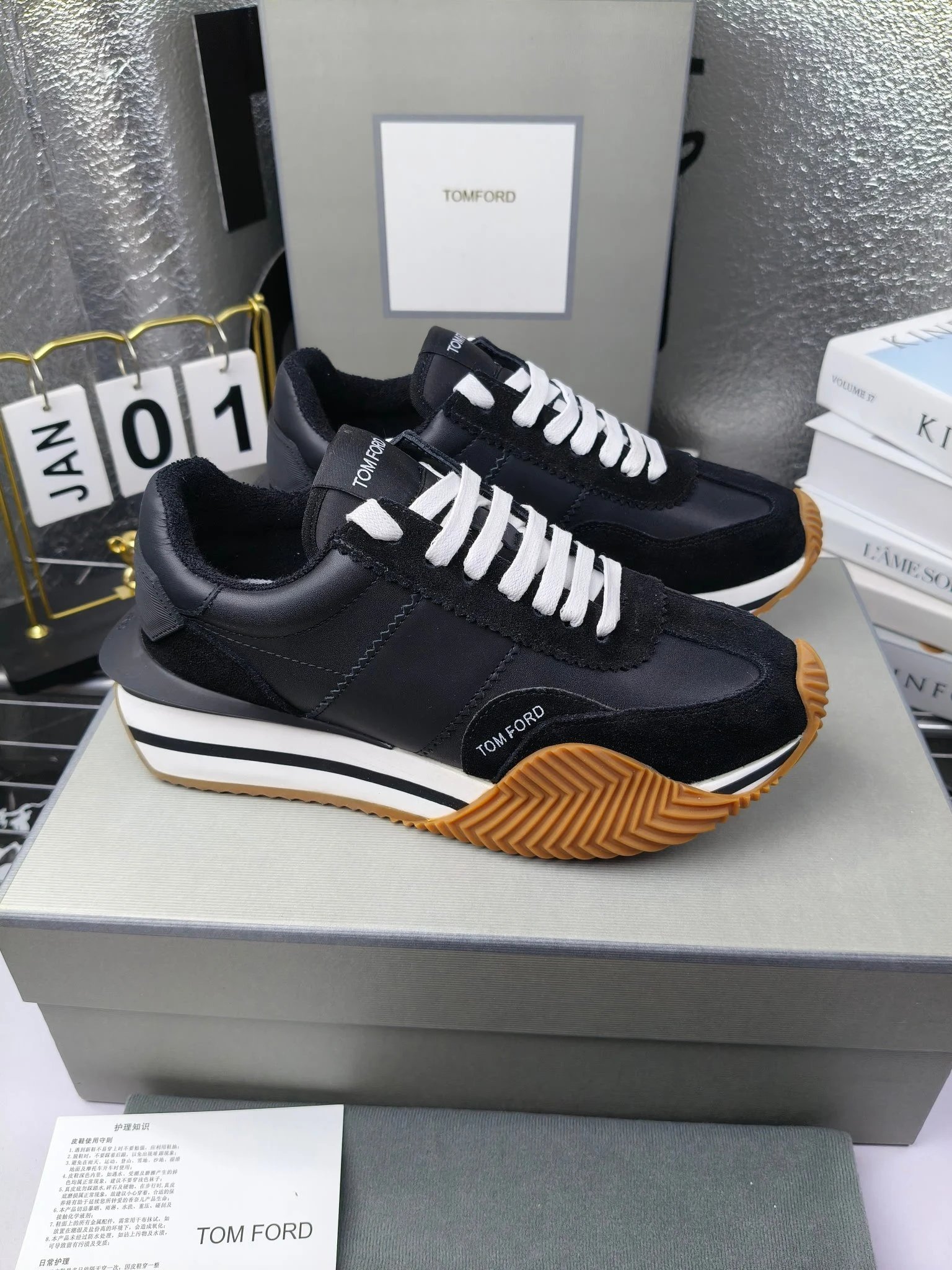 Vintage Leather Platform Sneakers Midnight Black - Gallery Image 1 - Detailed View