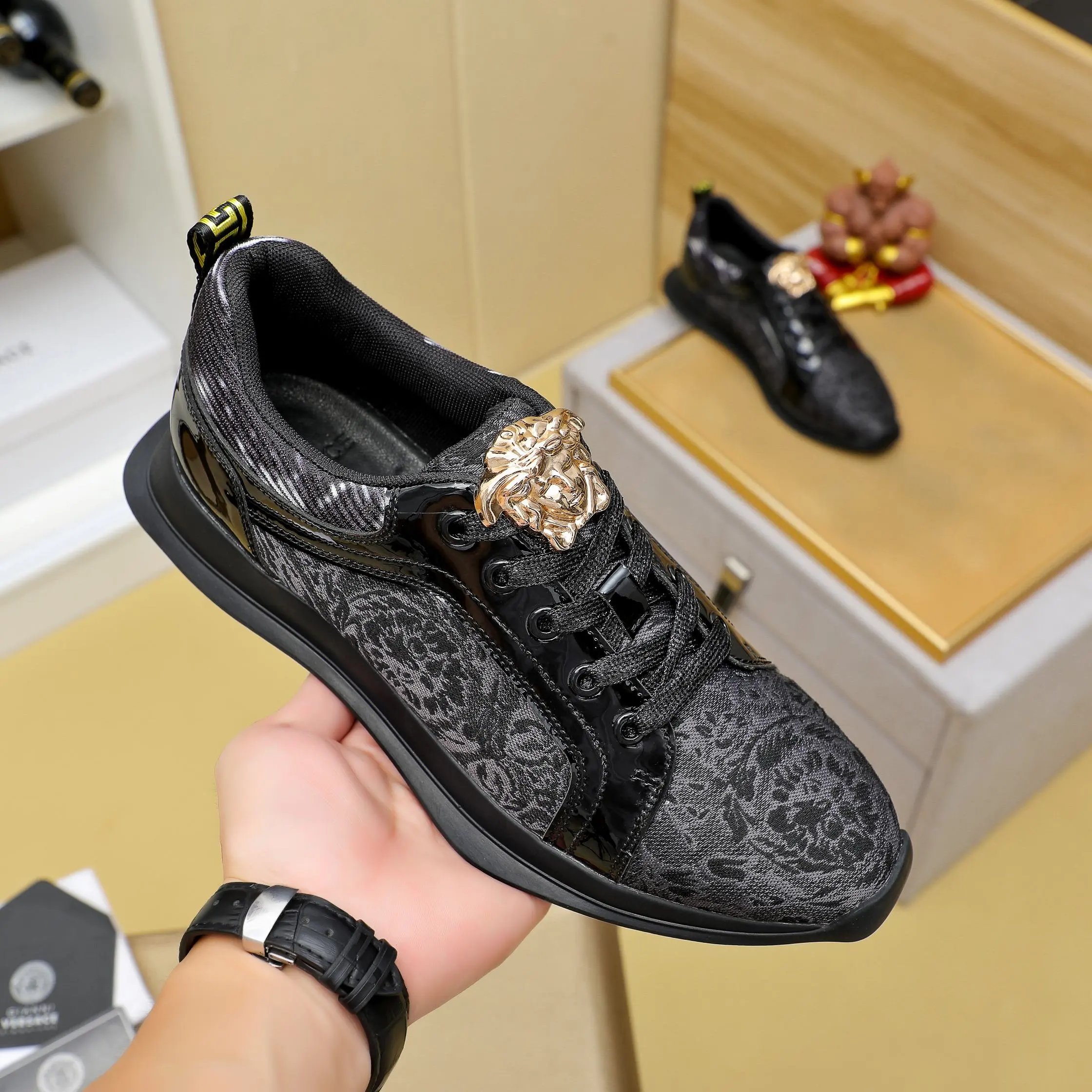 Luxury Lambskin Sneakers Ebony Black - Gallery Image 4 - Detailed View