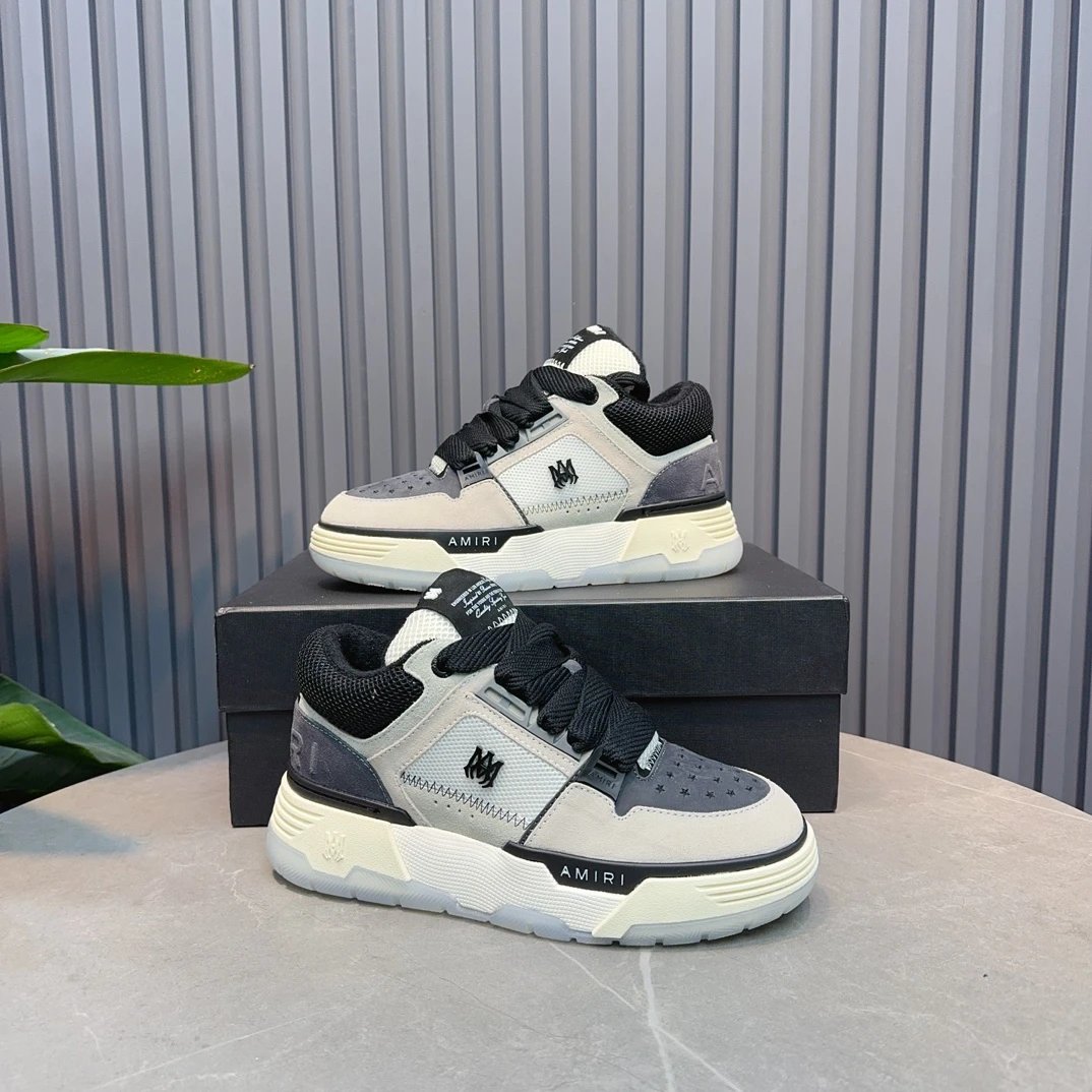 Unisex Leather Low Top Sneakers Retro Grey - Gallery Image 6 - Detailed View