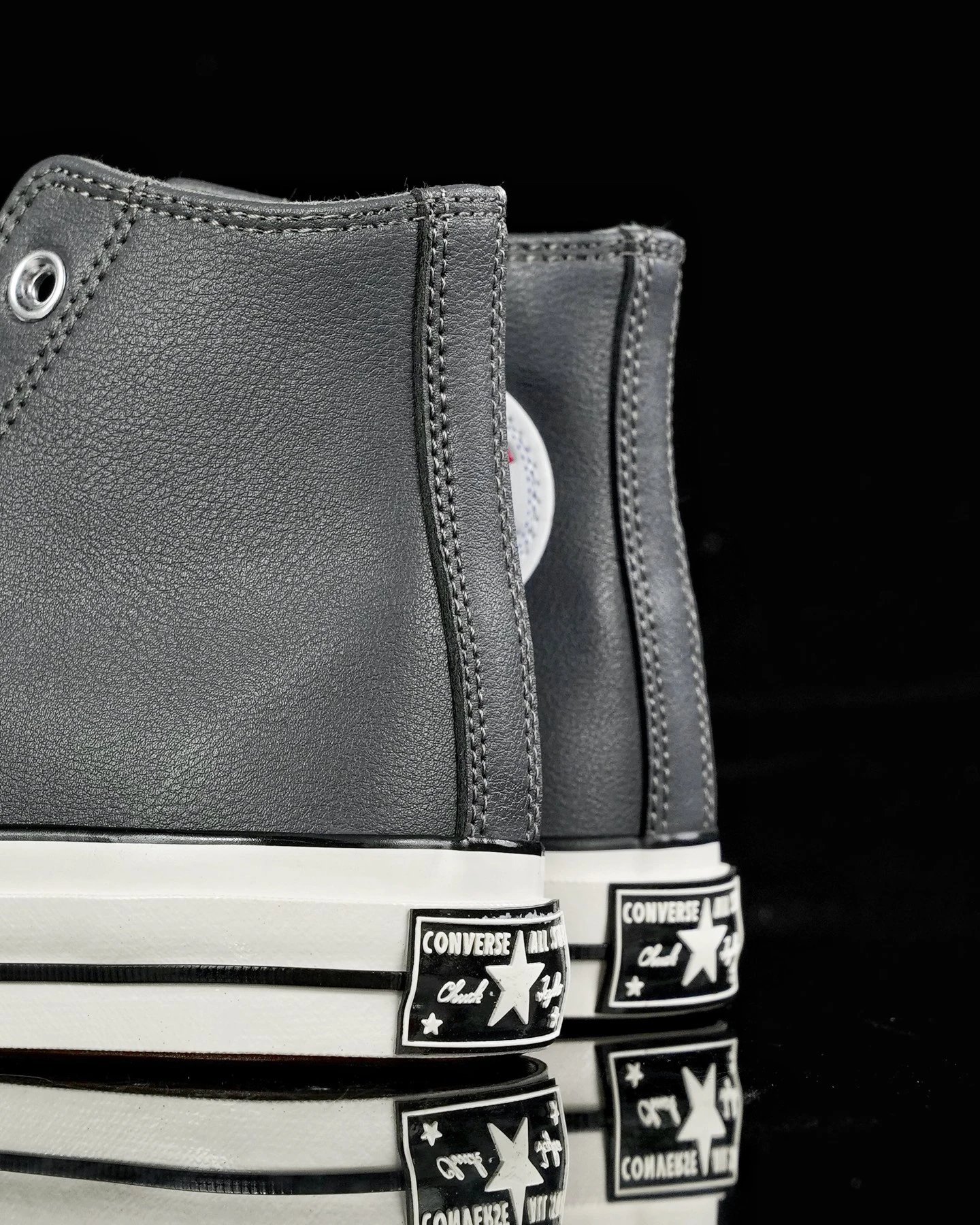 Vintage Leather High Top Sneakers Retro Gray - Gallery Image 7 - Detailed View