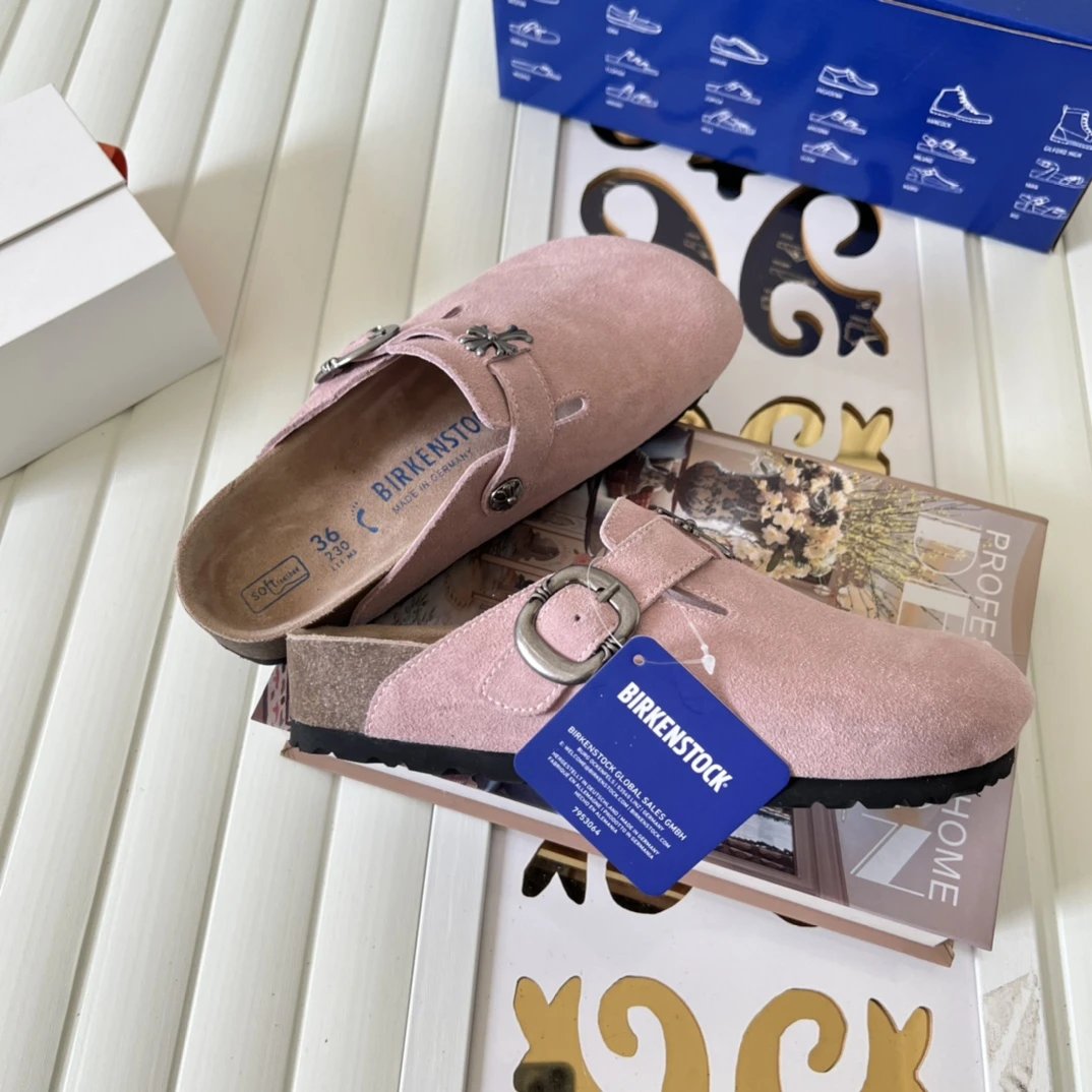 Suede Cross Buckle Closed Toe Clogs Soft Pink - Gallery Image 2 - Detailed View