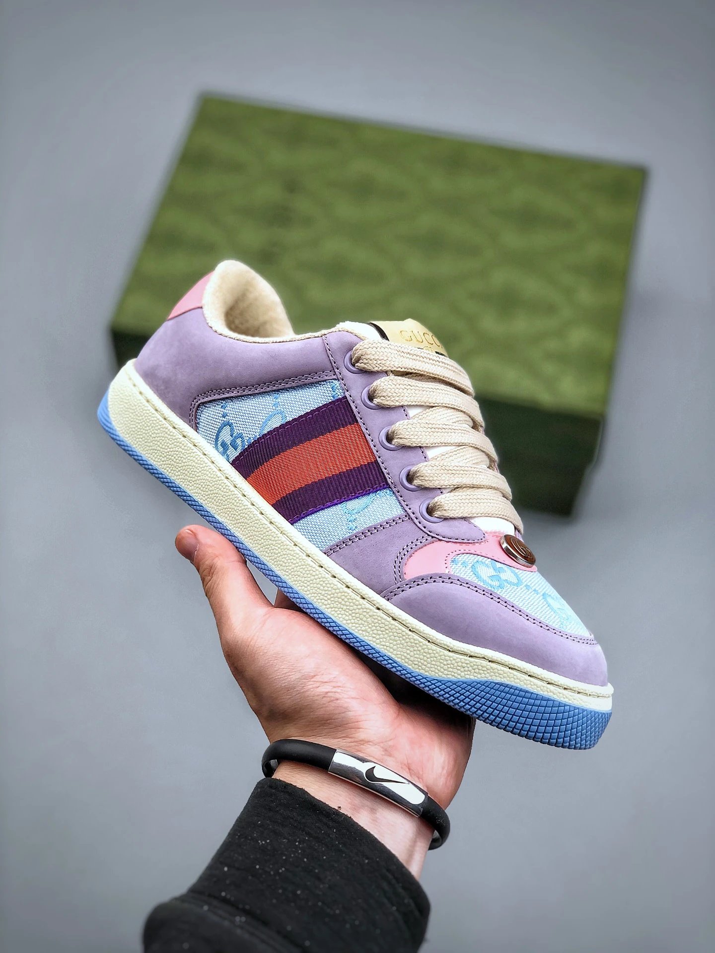 Gucci Distressed Screener Purple Pink Sneaker Blue Red - Gallery Image 1 - Detailed View