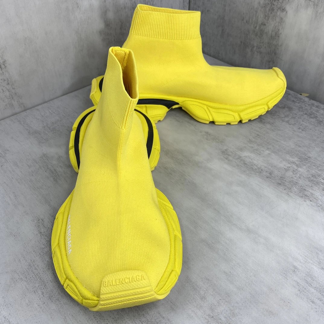 3XL Sock Sneakers Knit High Top Retro Sport Fluoro Yellow - Gallery Image 2 - Detailed View