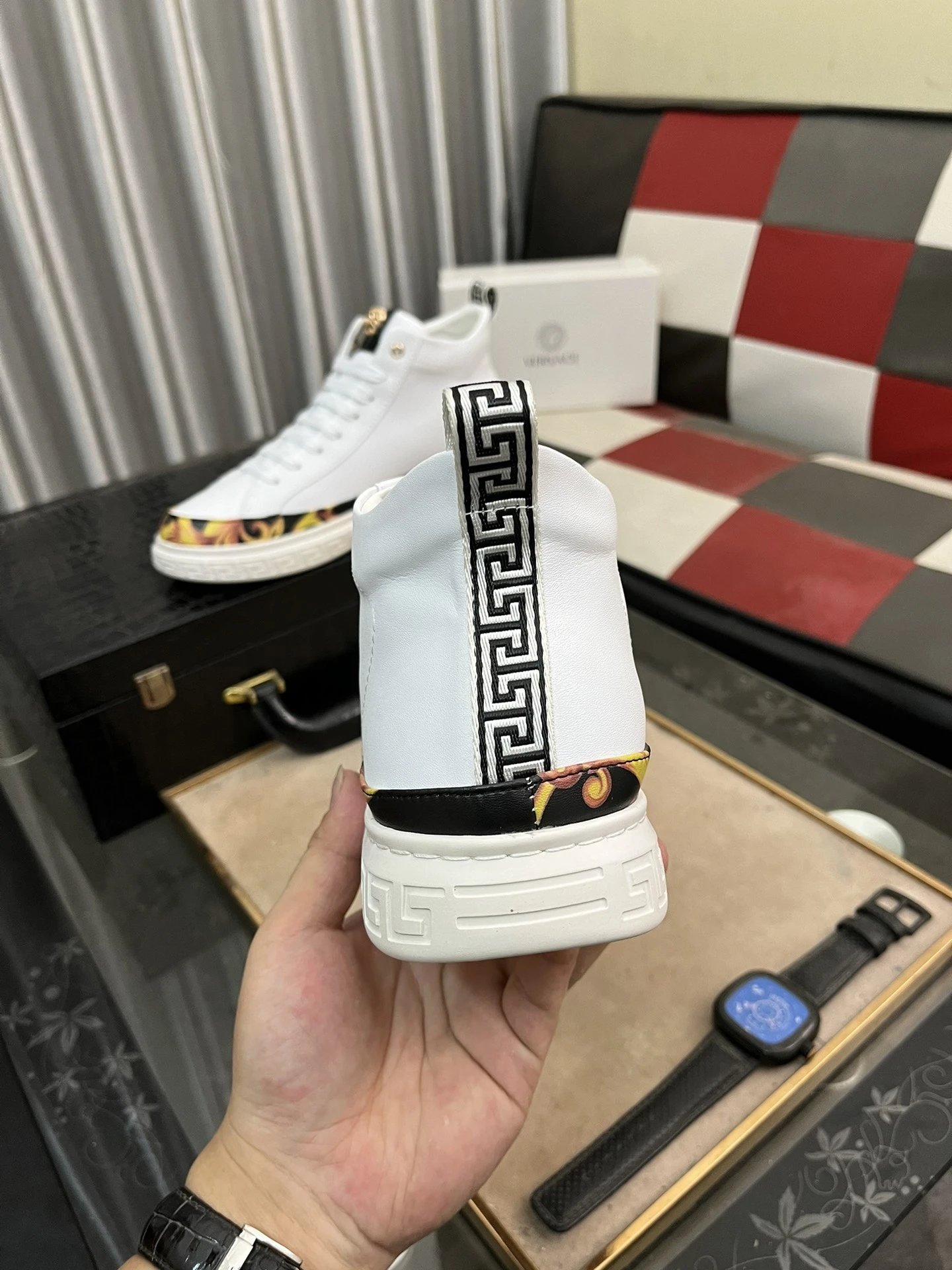 High Top Leather Sneakers Baroque White - Gallery Image 8 - Detailed View