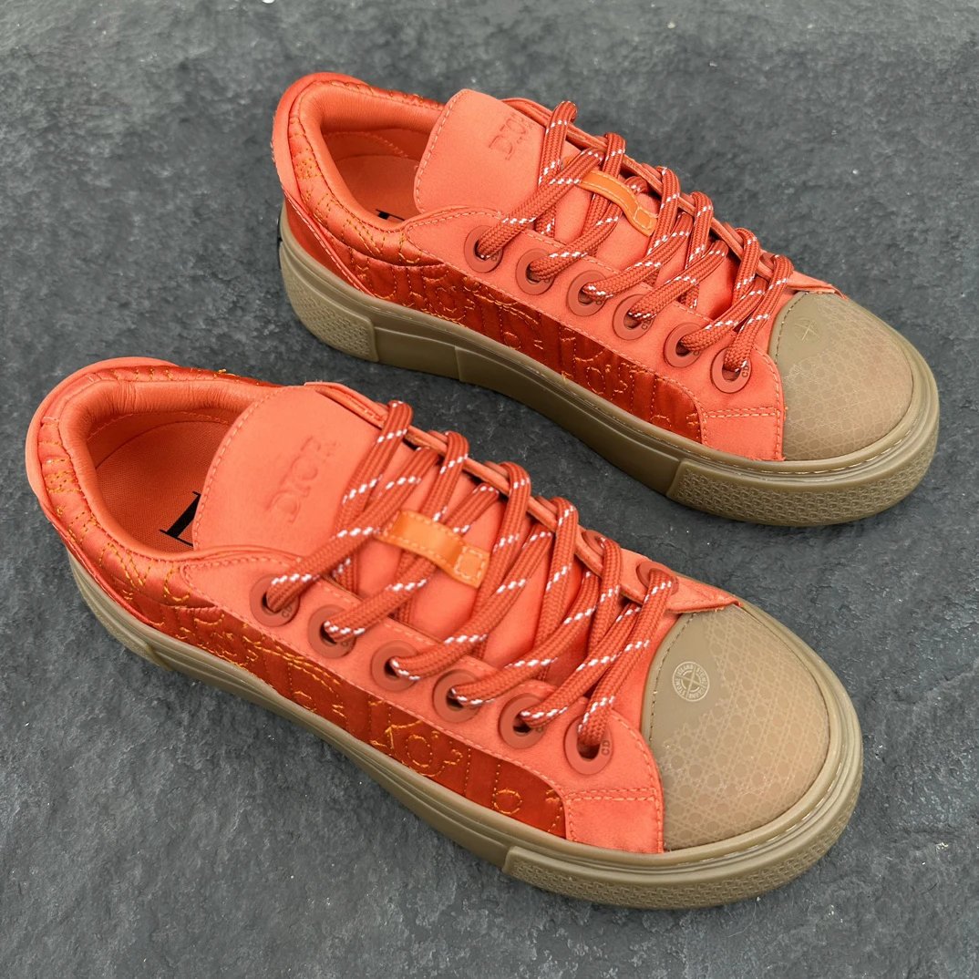 Sneakers with Oblique Print in Sunset Red - Gallery Image 2 - Detailed View