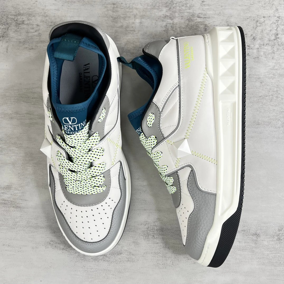 Chunky Leather Sneakers Grey White - Gallery Image 3 - Detailed View