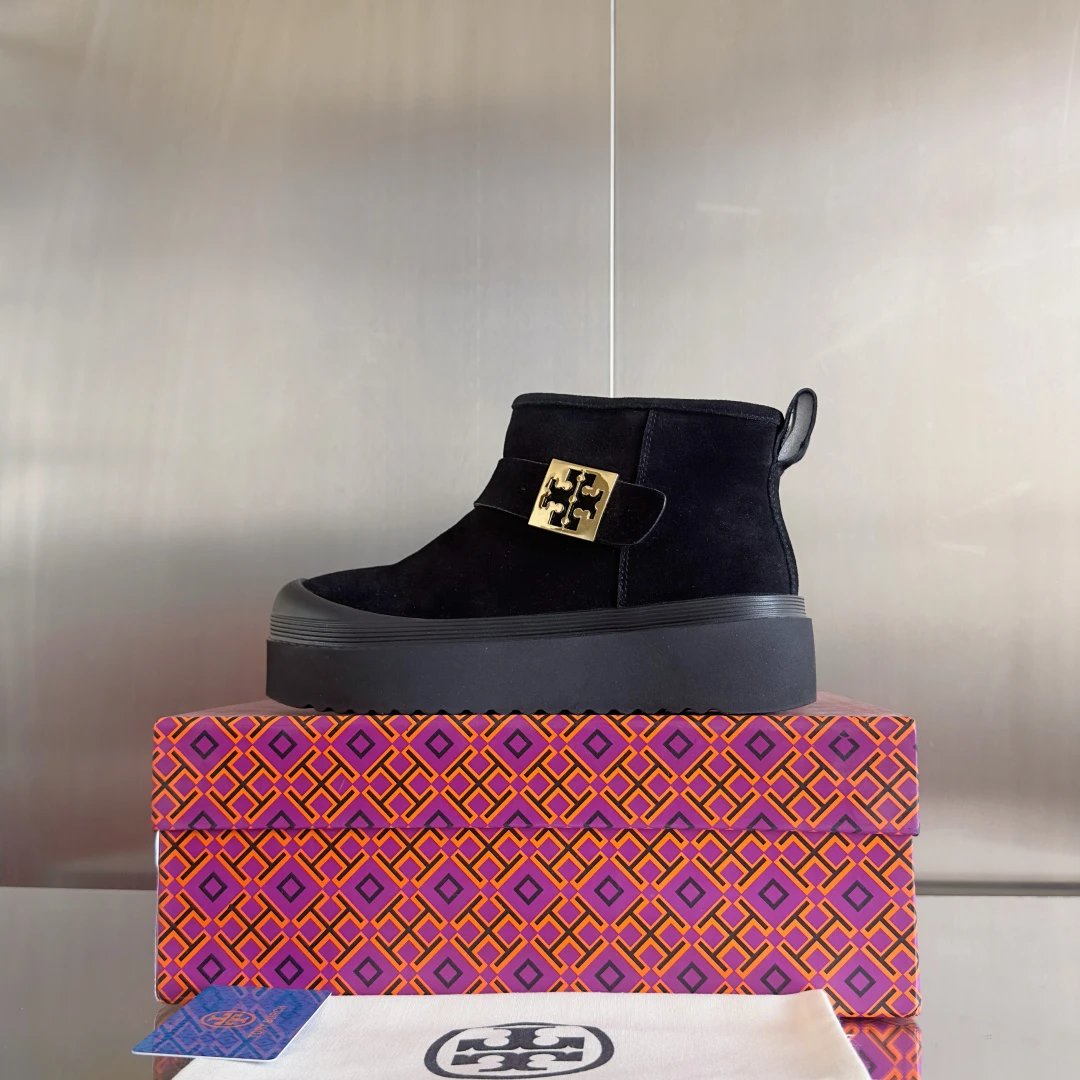 Women's Shearling Leather Platform Snow Boots Onyx Black - Related Product - Cnfans