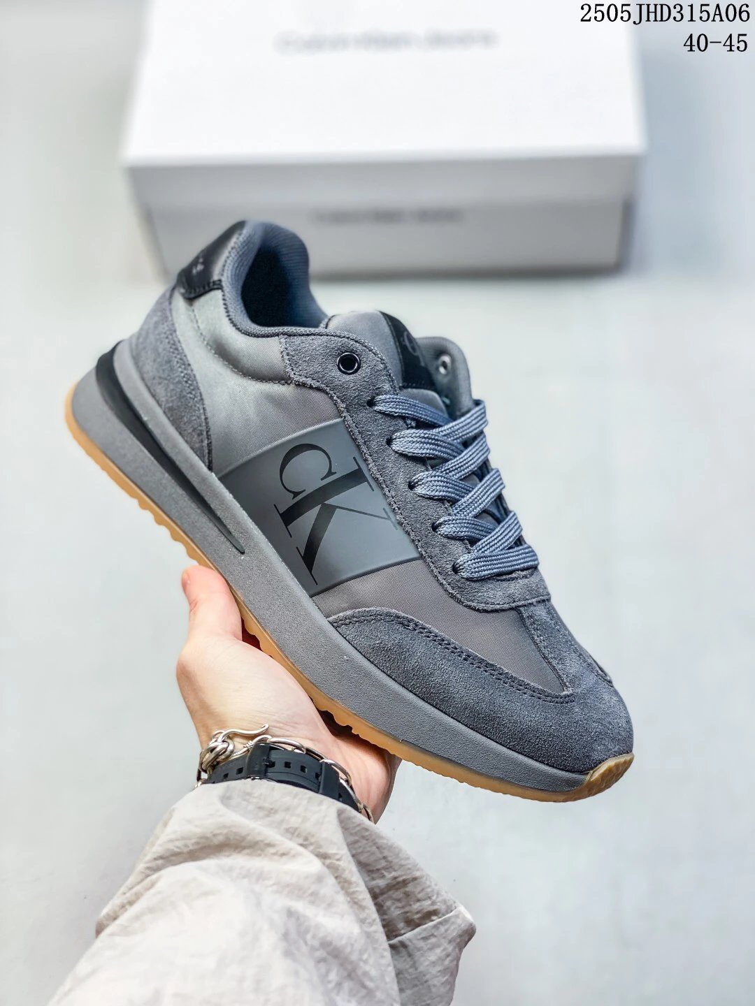 Retro Jogger Sneakers Suede Mesh Breathable Steel Blue - Gallery Image 1 - Detailed View