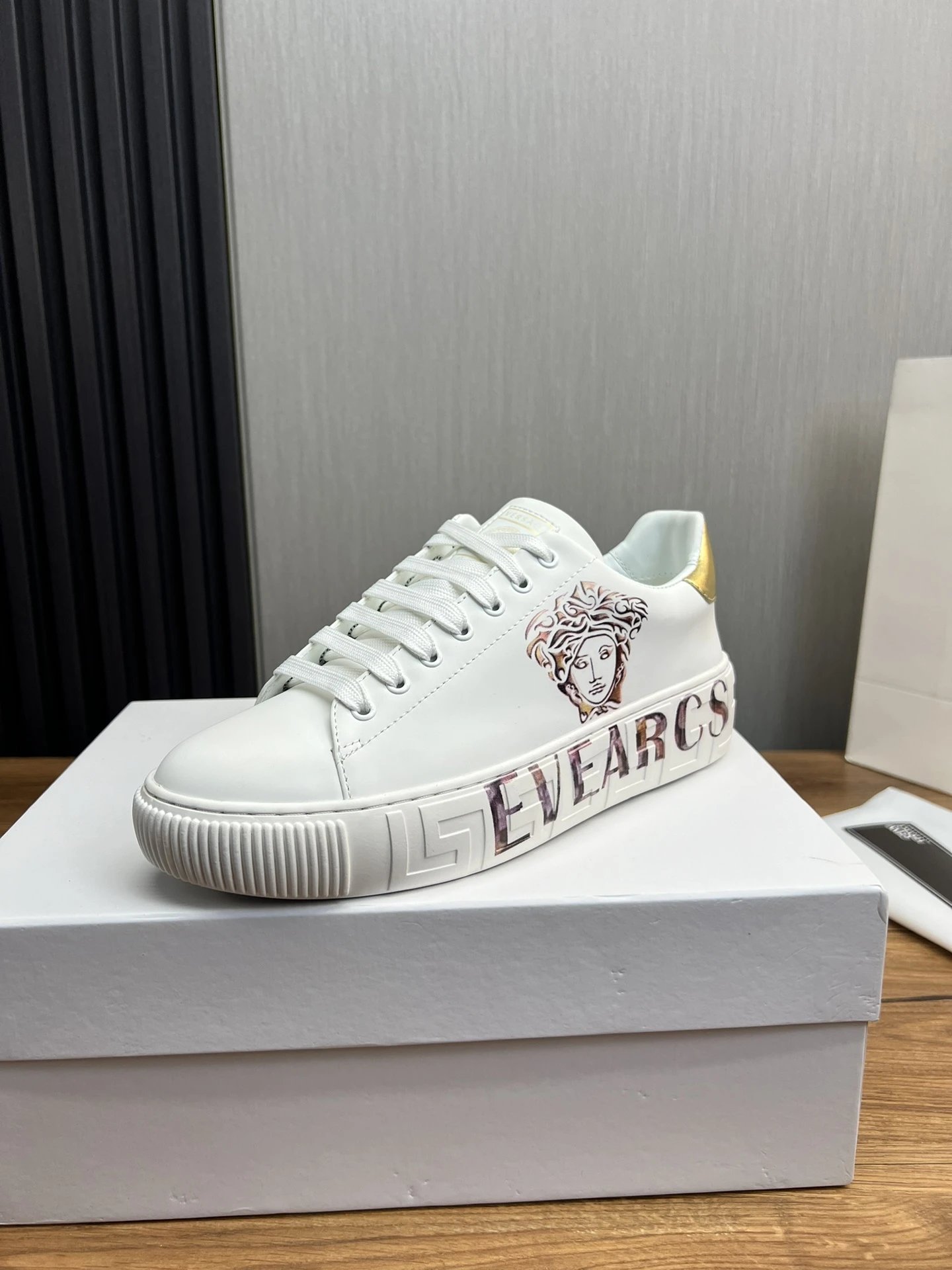 Luxury Leather Couple Sneakers Ivory Gold - Gallery Image 1 - Detailed View