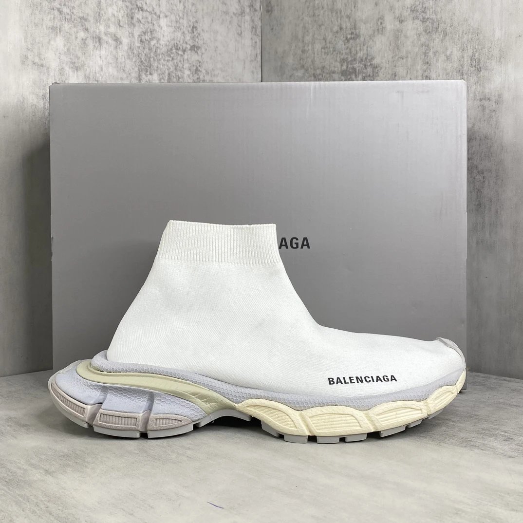 Retro Sock Sneakers Knit High Top 3XL Cream White - Gallery Image 1 - Detailed View