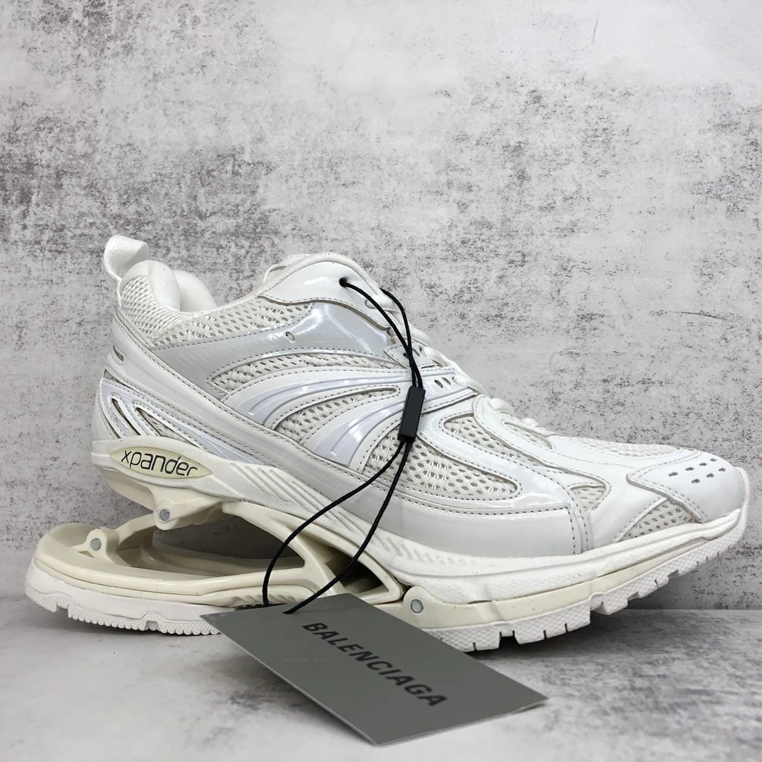 Chunky Mesh Leather X-Pander Sneakers Ivory White - Gallery Image 6 - Detailed View