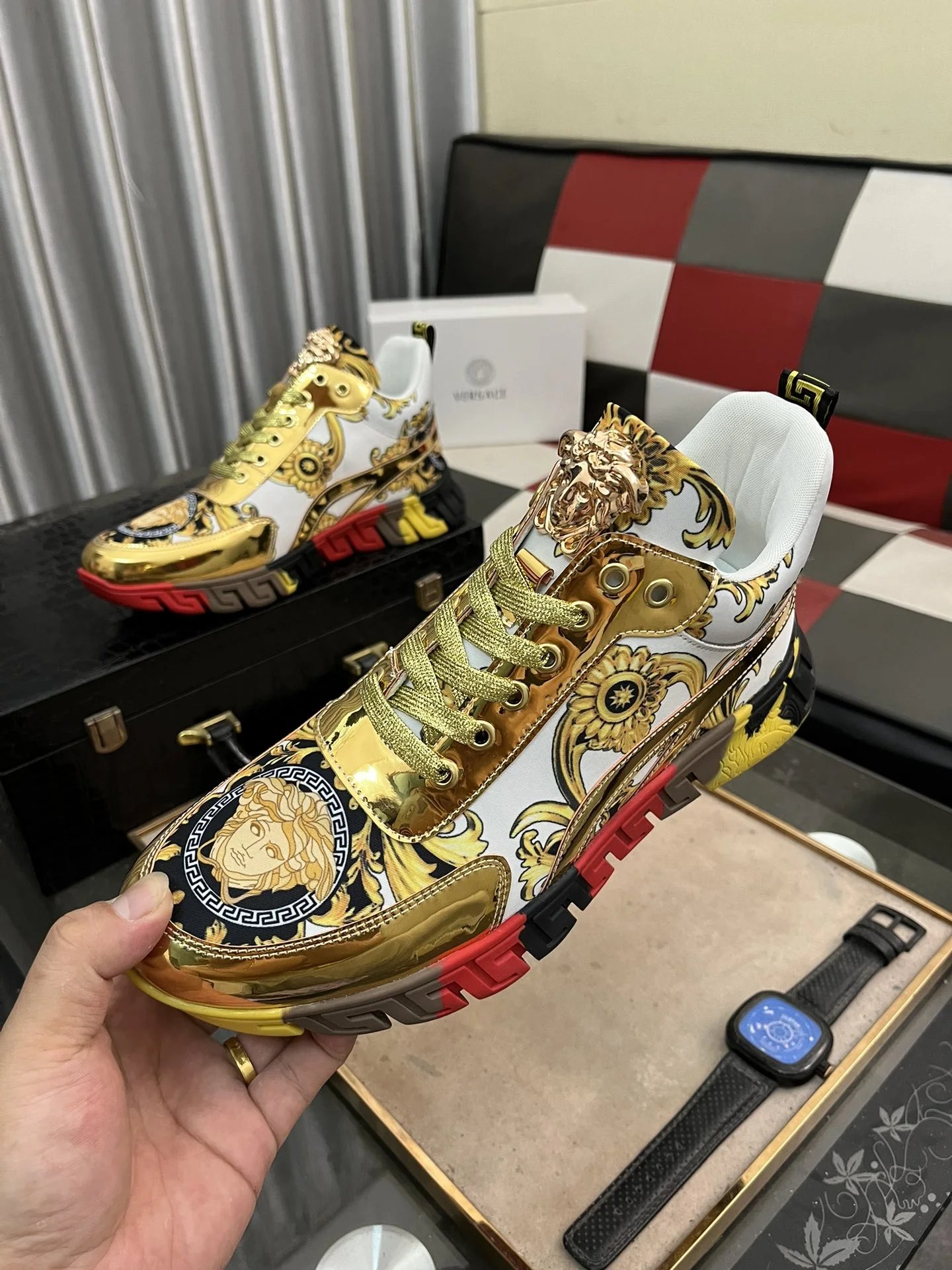 Baroque Leather Sneakers Gold - Gallery Image 5 - Detailed View