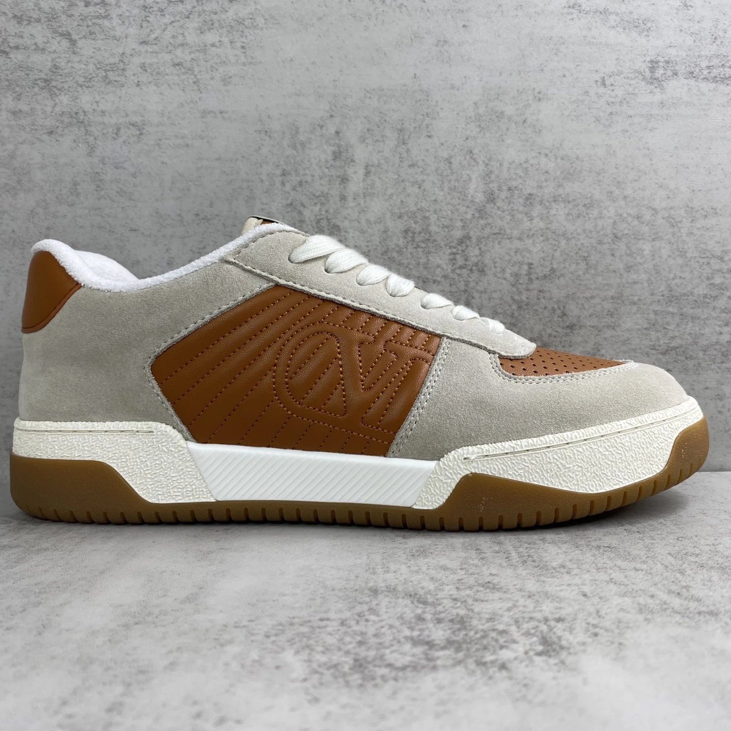 Joie de Jouer Leather Chunky Sneakers Ivory Chestnut - Gallery Image 6 - Detailed View