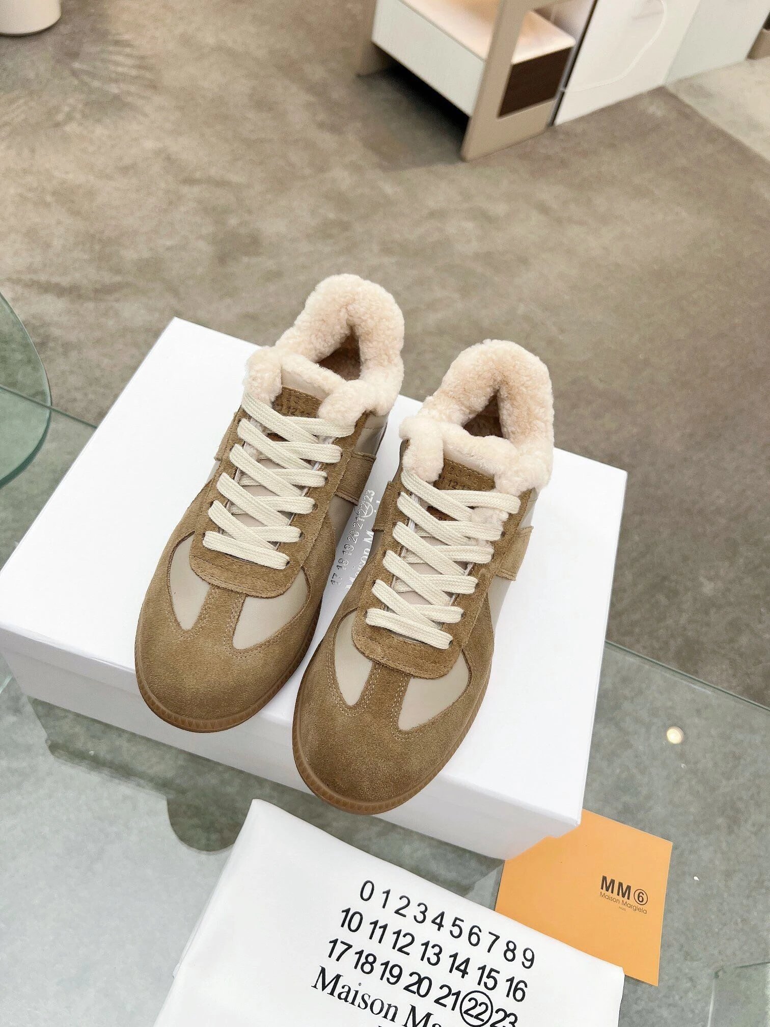 Maison Margiela MM6 Shearling Sneakers Brown - Gallery Image 2 - Detailed View