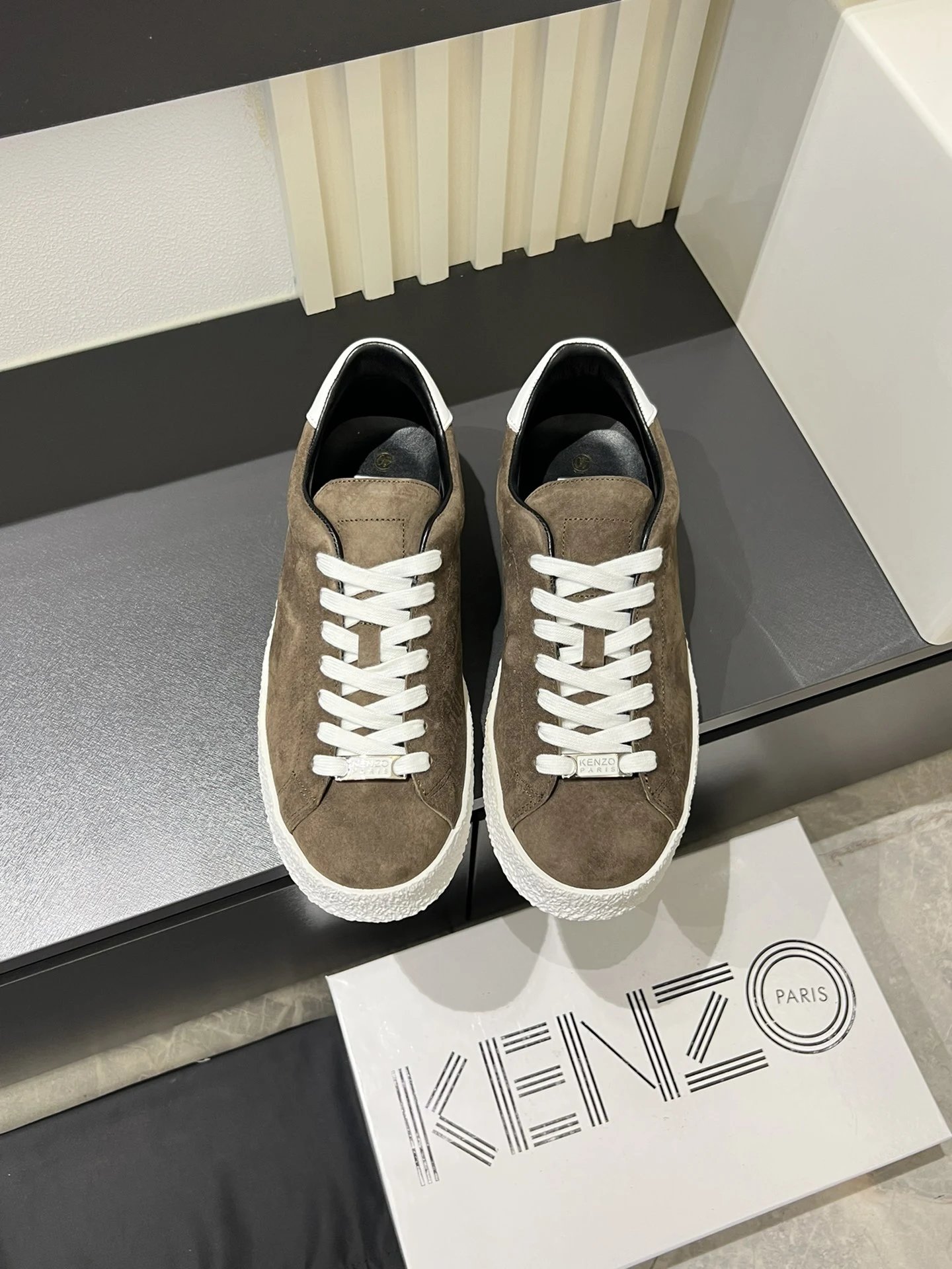 Kenzo Suede Brown Sneakers White Accent - Gallery Image 3 - Detailed View