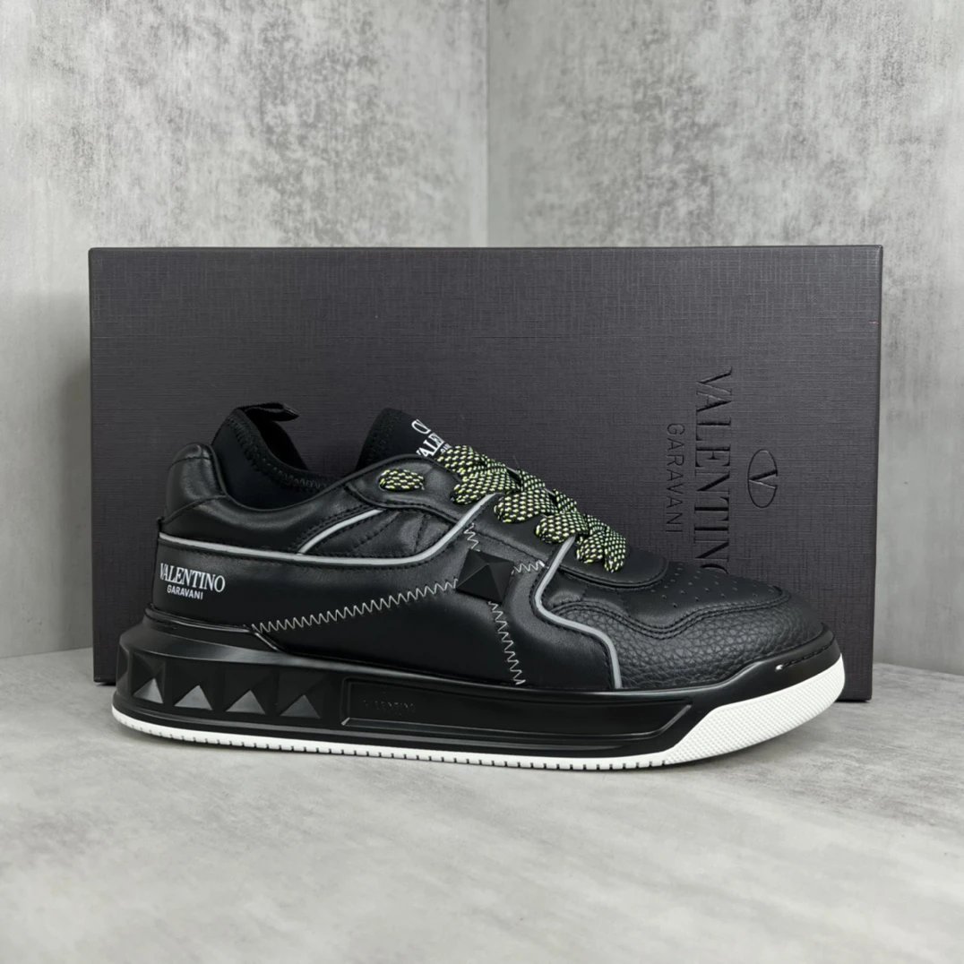 Chunky Leather Sock Sneakers Ebony Black - Gallery Image 1 - Detailed View