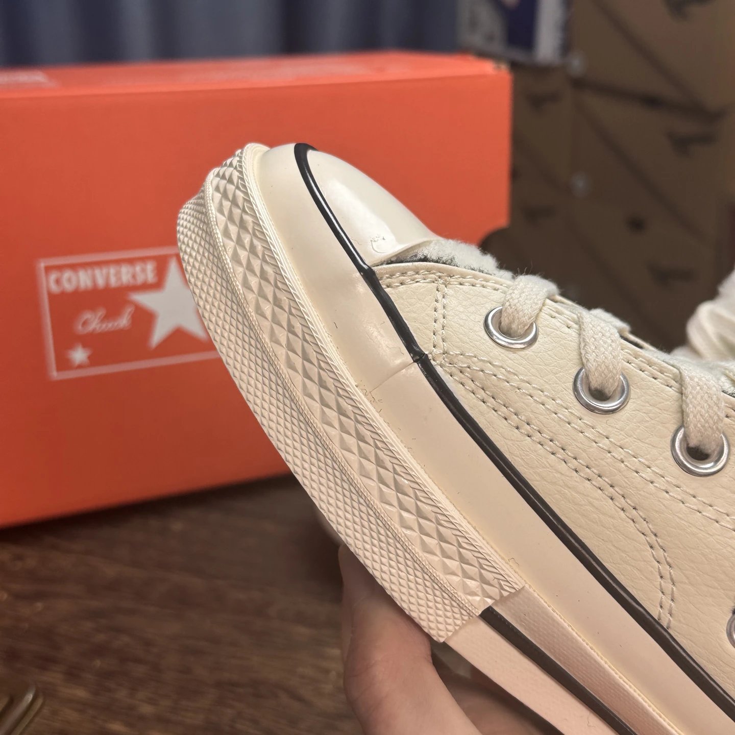 High Top Leather Sneakers Winter Cream - Gallery Image 6 - Detailed View