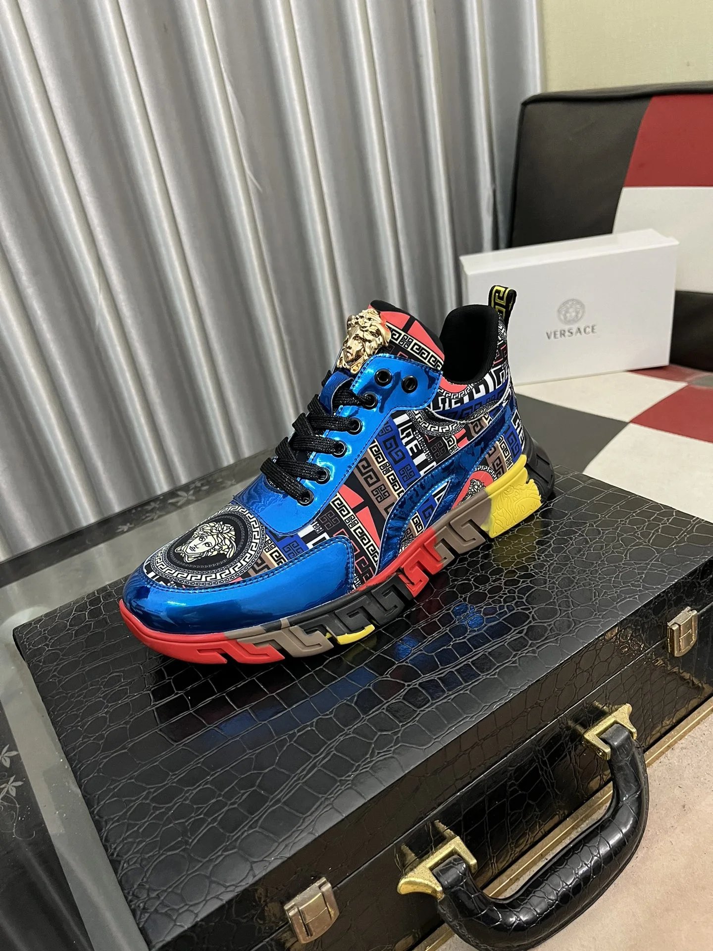 Luxury Leather Sneakers Multi-Color Blue - Gallery Image 1 - Detailed View