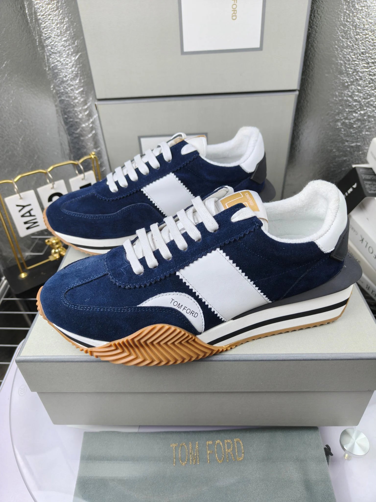 Retro Suede Leather Sneakers Navy - Gallery Image 1 - Detailed View