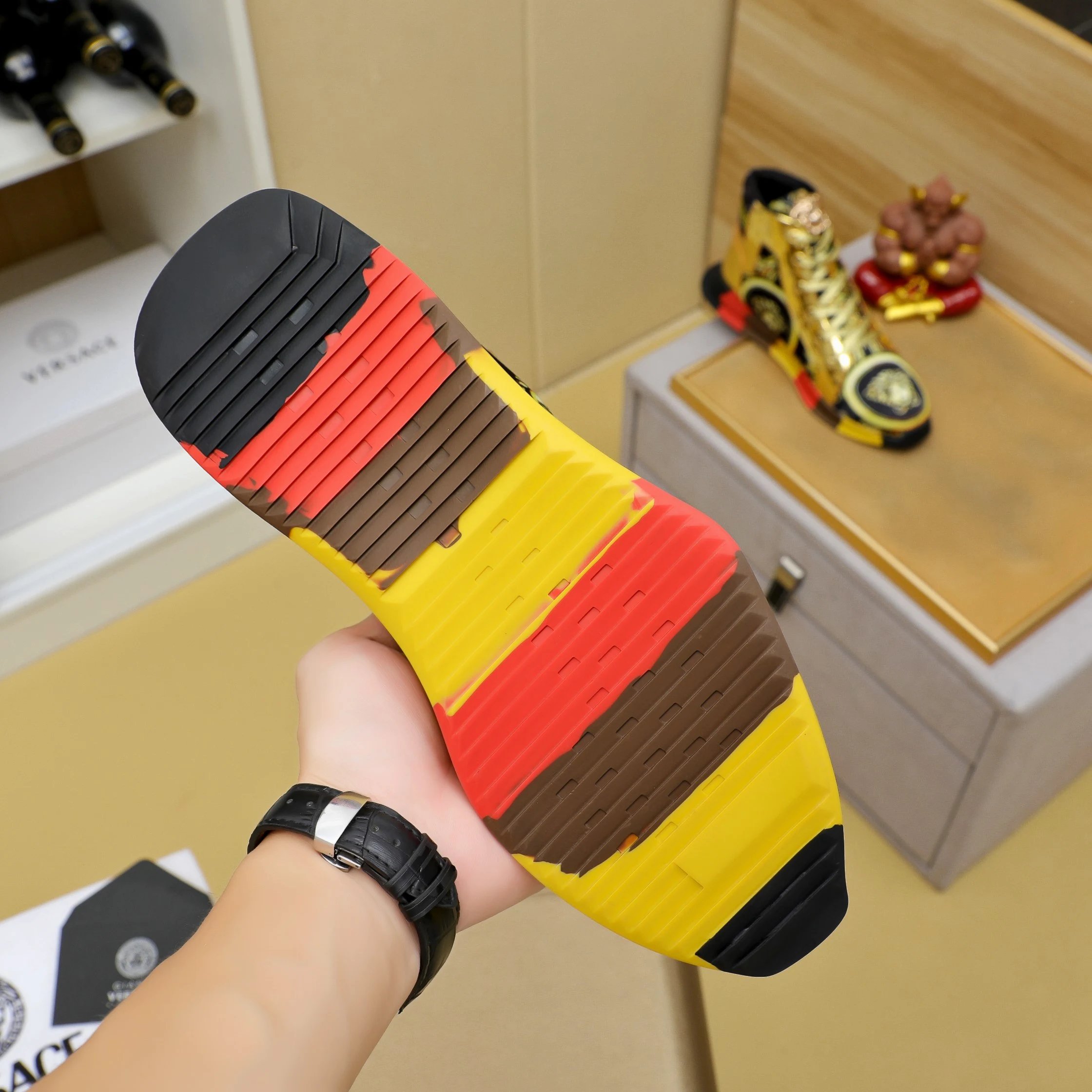 Luxury Lambskin High Top Sneakers Gold - Gallery Image 9 - Detailed View