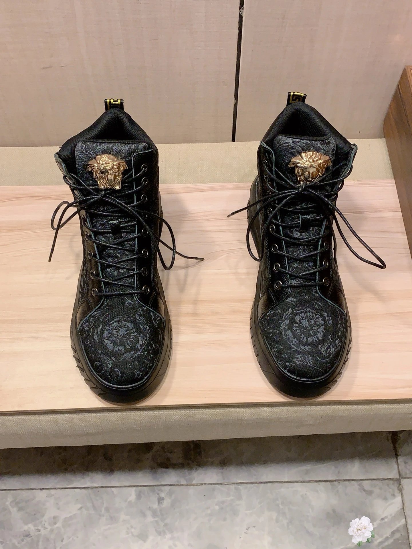 High Top Leather Sneakers Floral Black - Gallery Image 6 - Detailed View