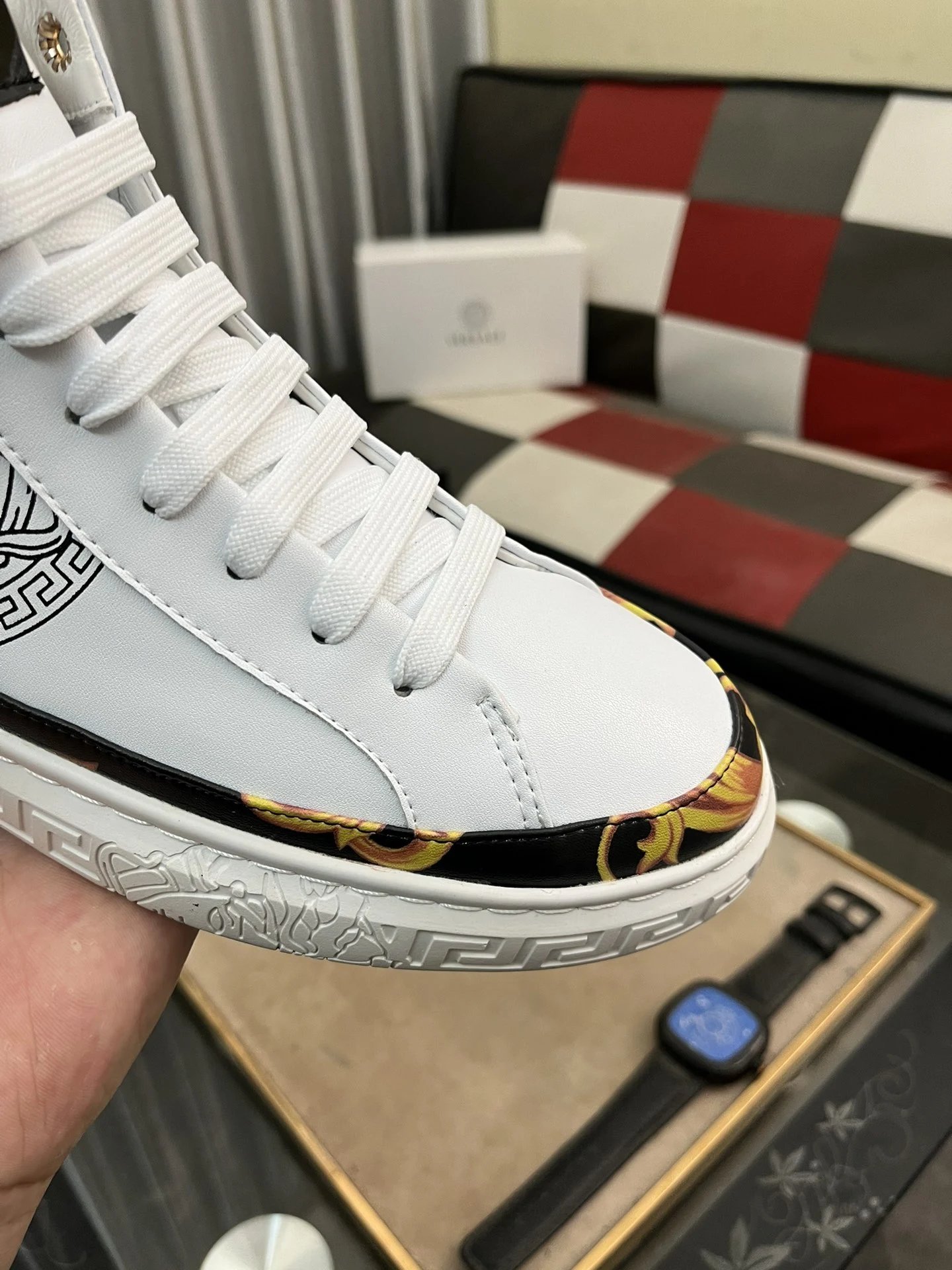 High Top Leather Sneakers Baroque White - Gallery Image 6 - Detailed View