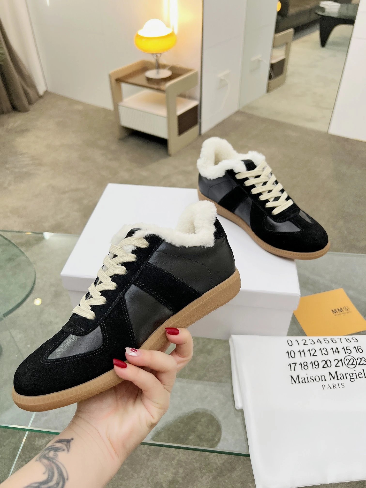 Maison Margiela MM6 Shearling Sneakers Black - Gallery Image 7 - Detailed View