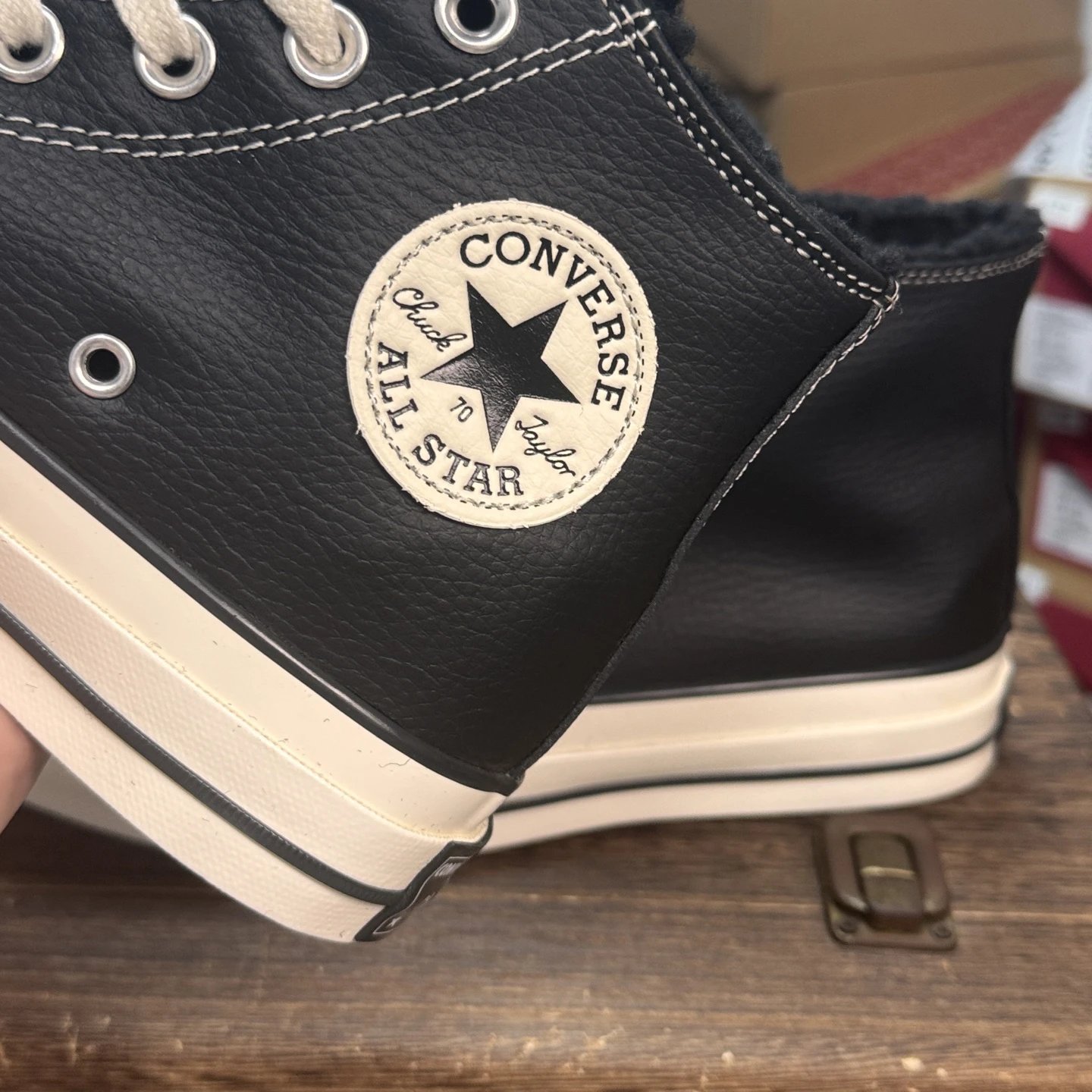 High Top Leather Skate Shoes Ebony Black - Gallery Image 5 - Detailed View