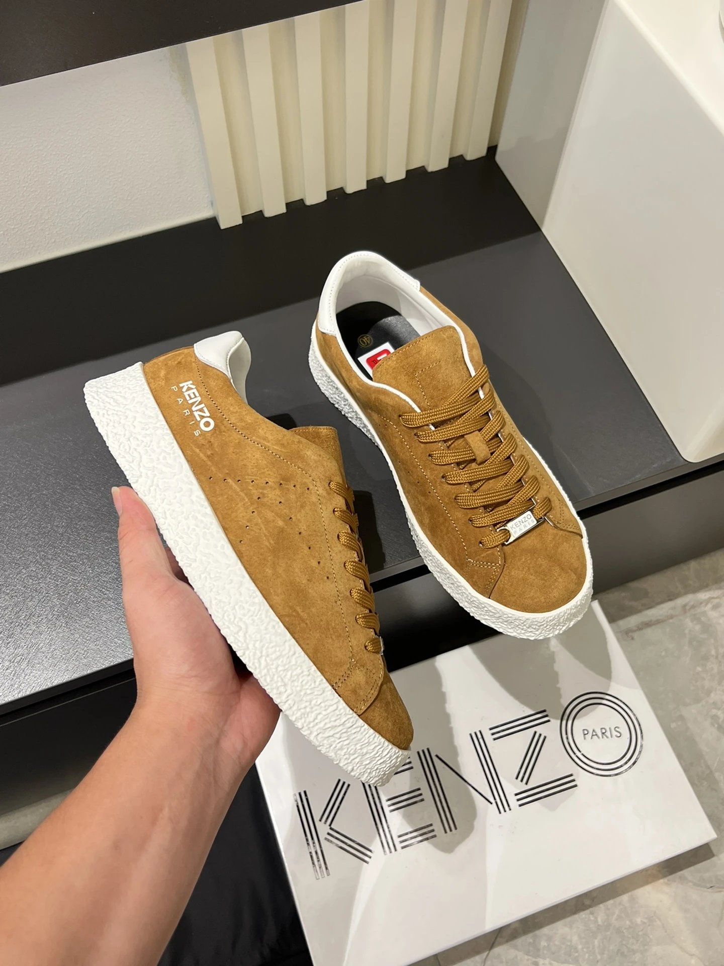 Kenzo Brown Suede Sneakers White Accent - Gallery Image 6 - Detailed View