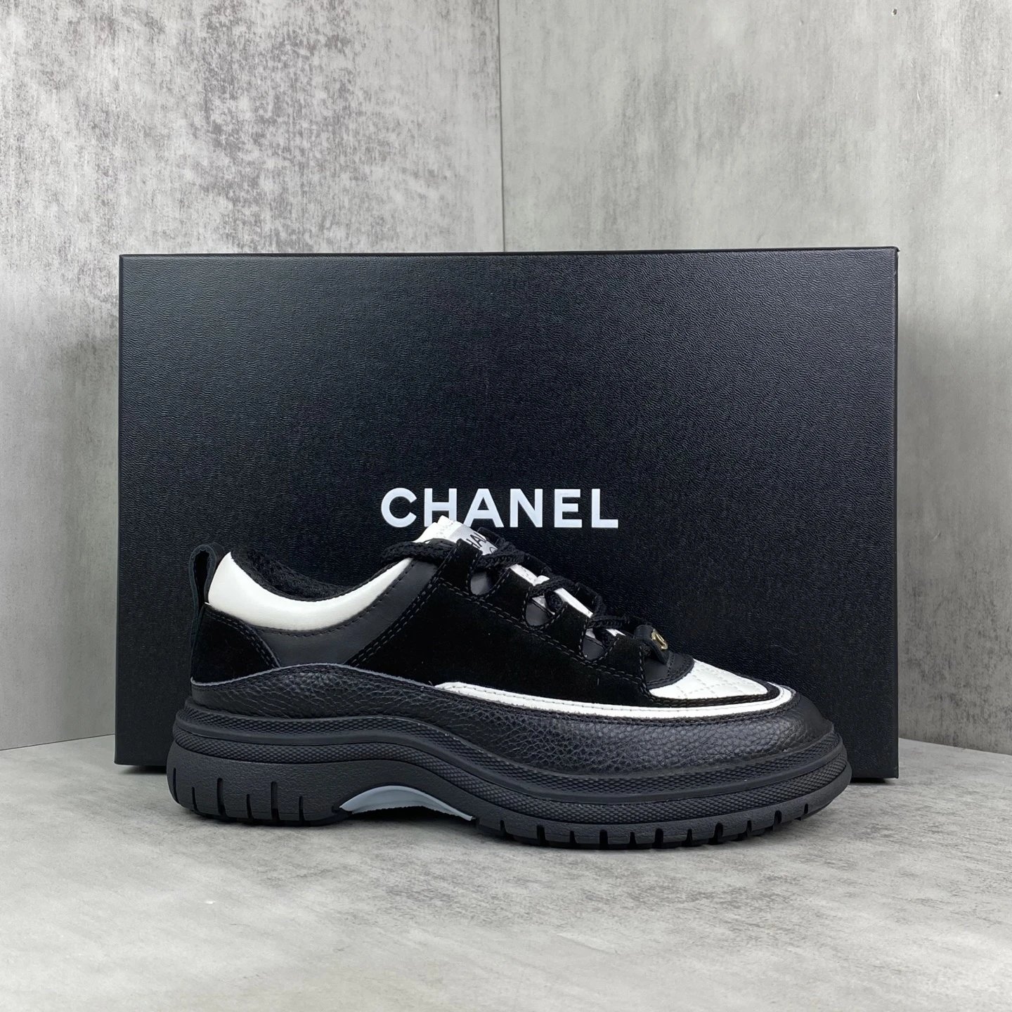 25SS Panda Low Top Sneakers Leather Black Ivory - Gallery Image 1 - Detailed View