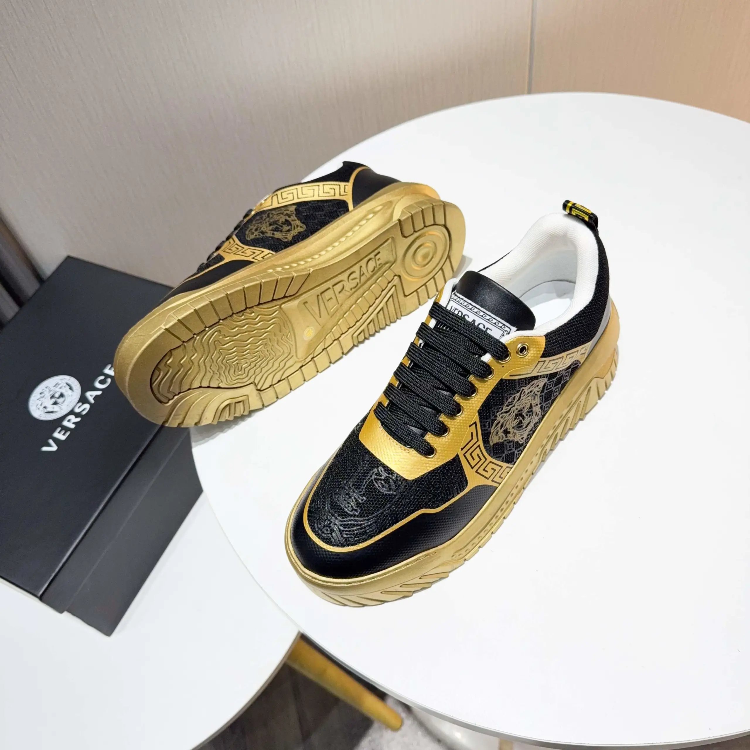 Luxury Knit Labyrinth Sneakers Black Gold - Gallery Image 9 - Detailed View