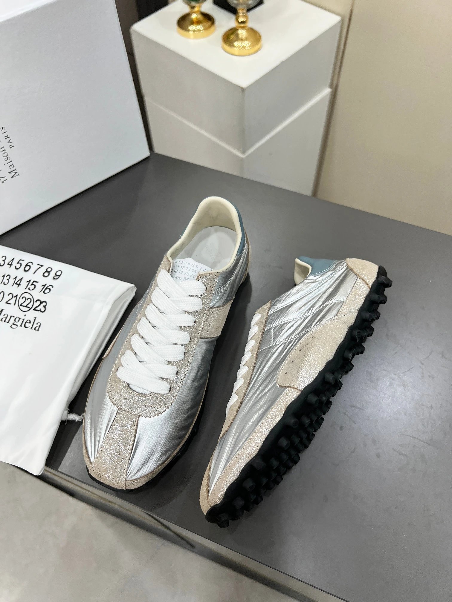 Maison Margiela MM6 Sinters Trainers Silver - Gallery Image 4 - Detailed View