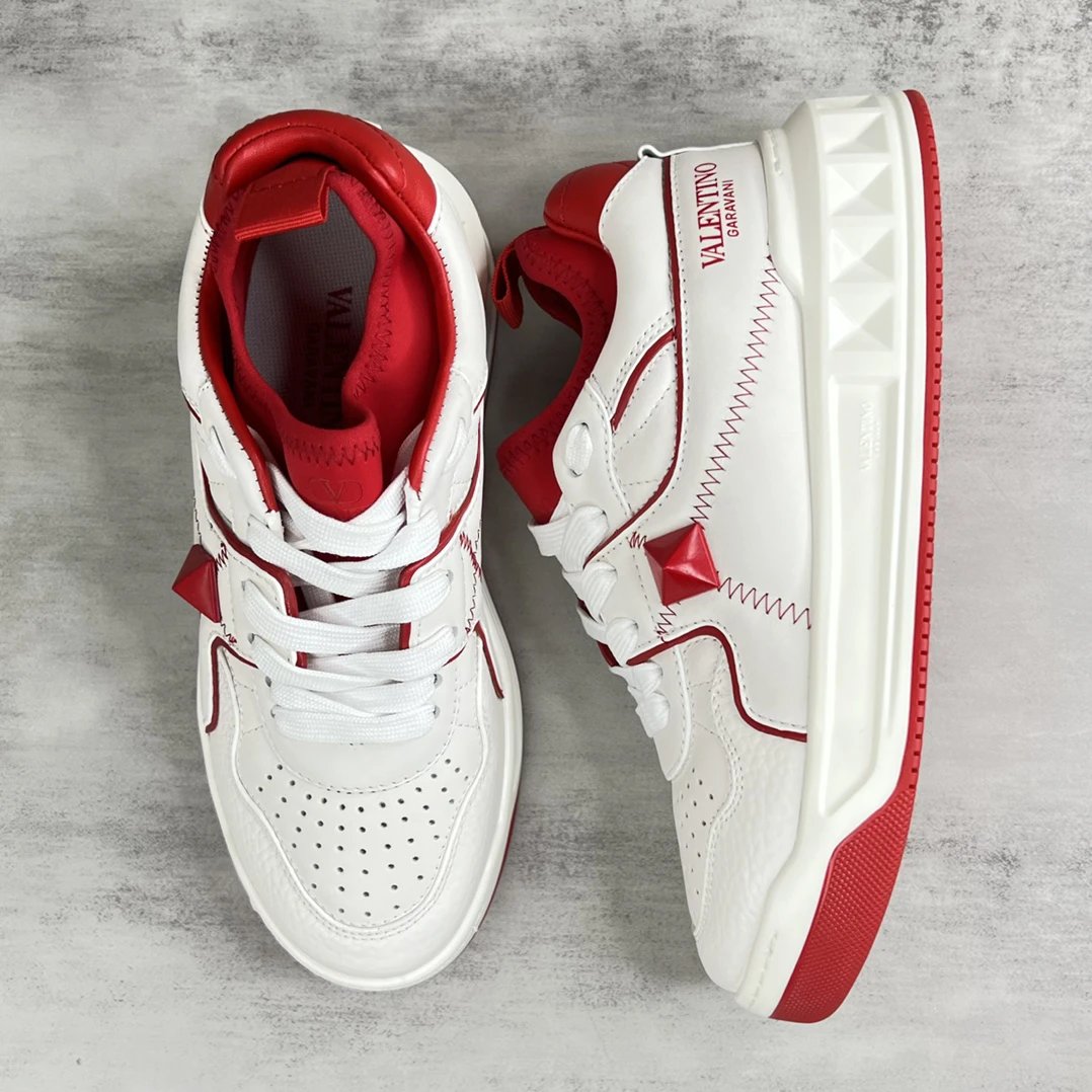 Chunky Leather Sneakers Crimson White - Gallery Image 3 - Detailed View