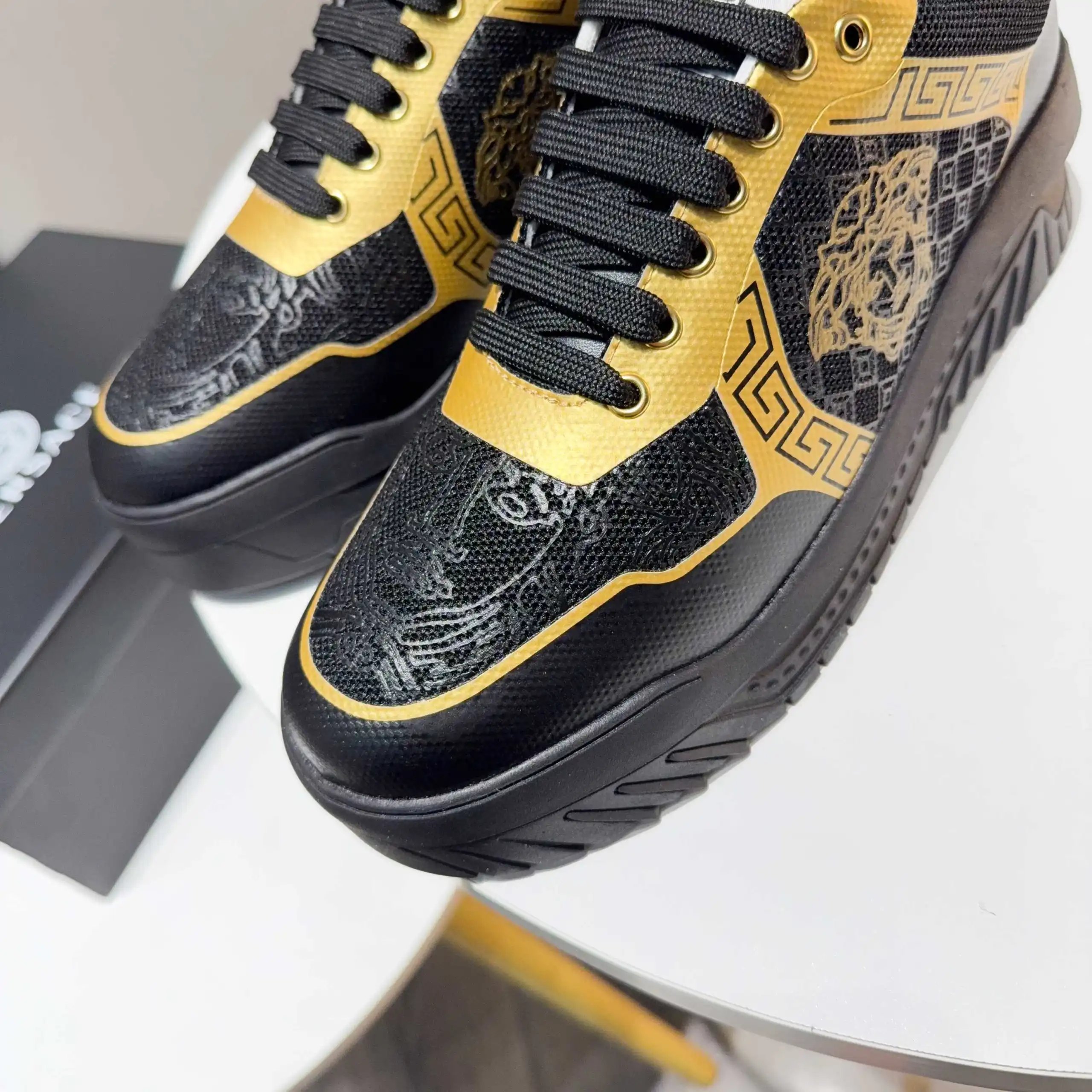 Luxury Knit Chunky Sneakers Obsidian Gold - Gallery Image 4 - Detailed View