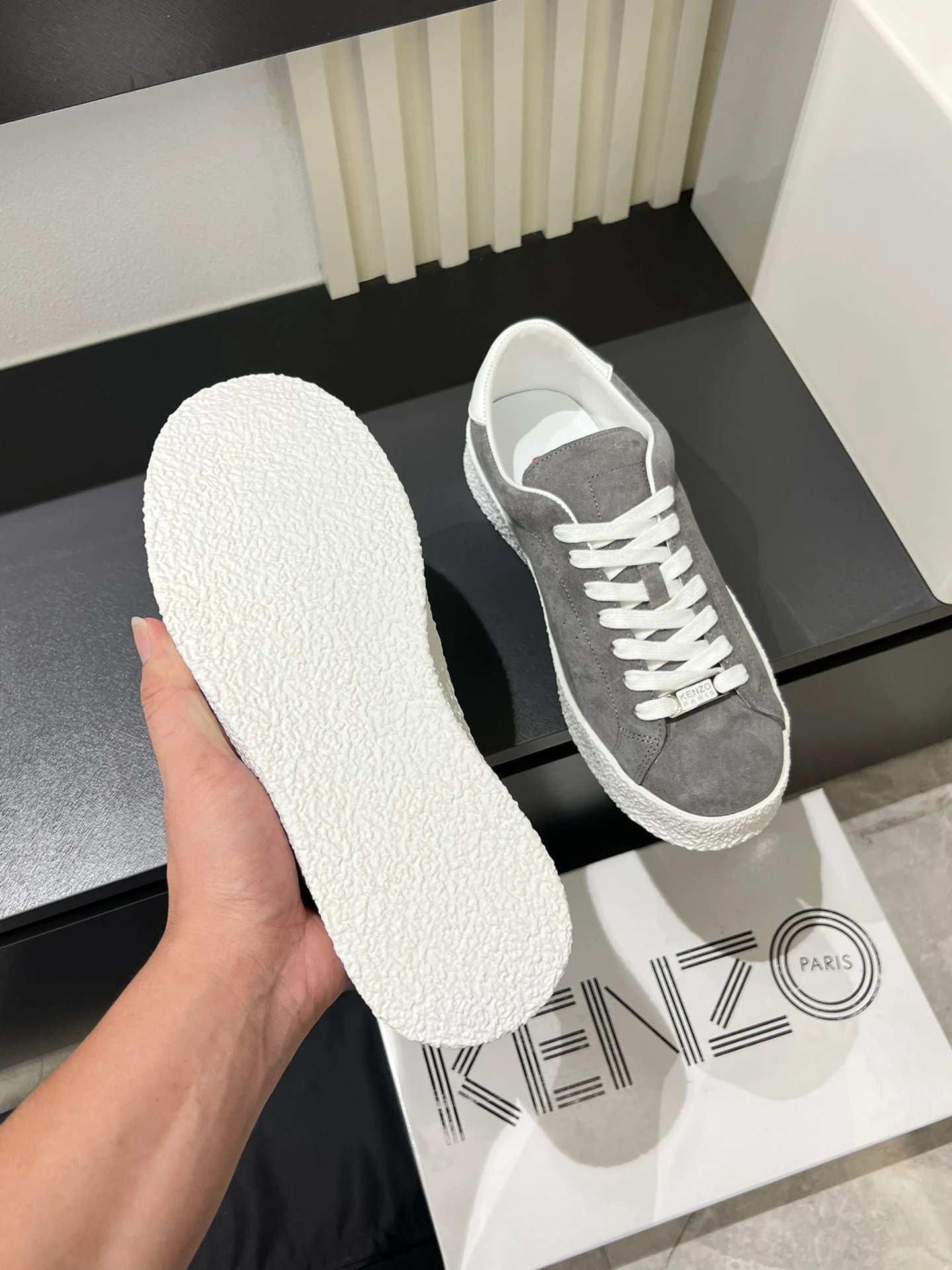 Kenzo Grey Suede Sneakers White Accent - Gallery Image 7 - Detailed View
