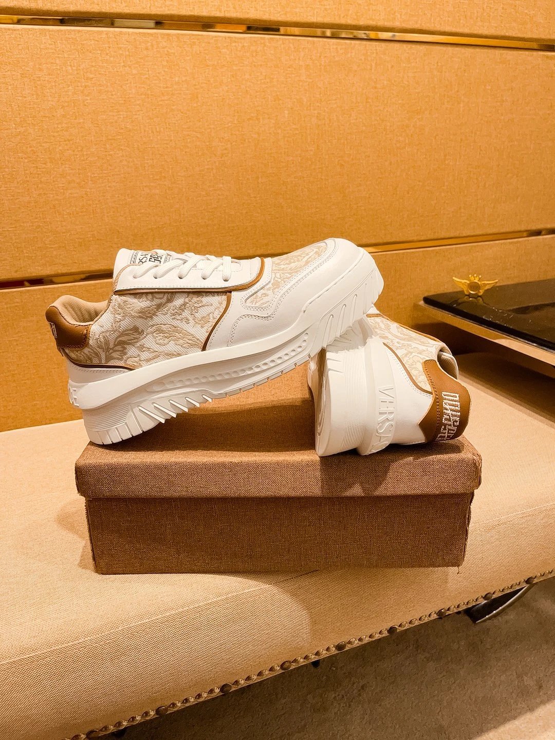 Luxury Leather Sneakers Baroque Beige - Gallery Image 2 - Detailed View