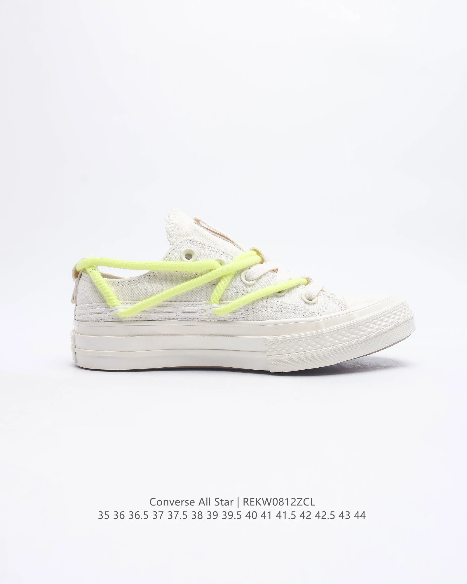 Deconstructed Canvas Low Top Sneakers Ivory with Neon Yellow - Gallery Image 3 - Detailed View