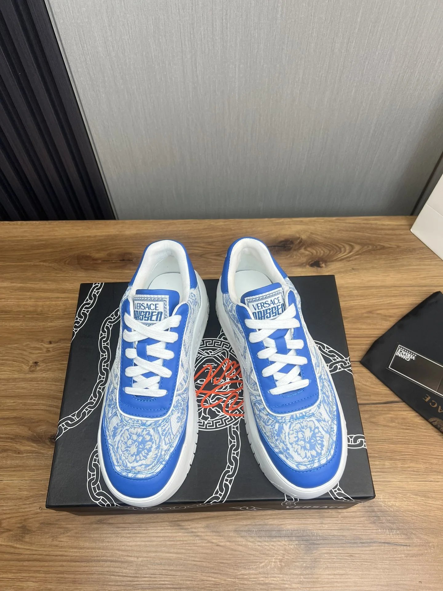 Luxury Leather Sneakers Baroque Blue - Gallery Image 2 - Detailed View