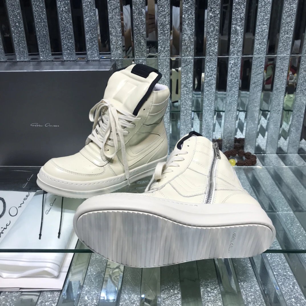 Rick Owens Geobasket Triangular High-Top Sneakers White - Gallery Image 8 - Detailed View