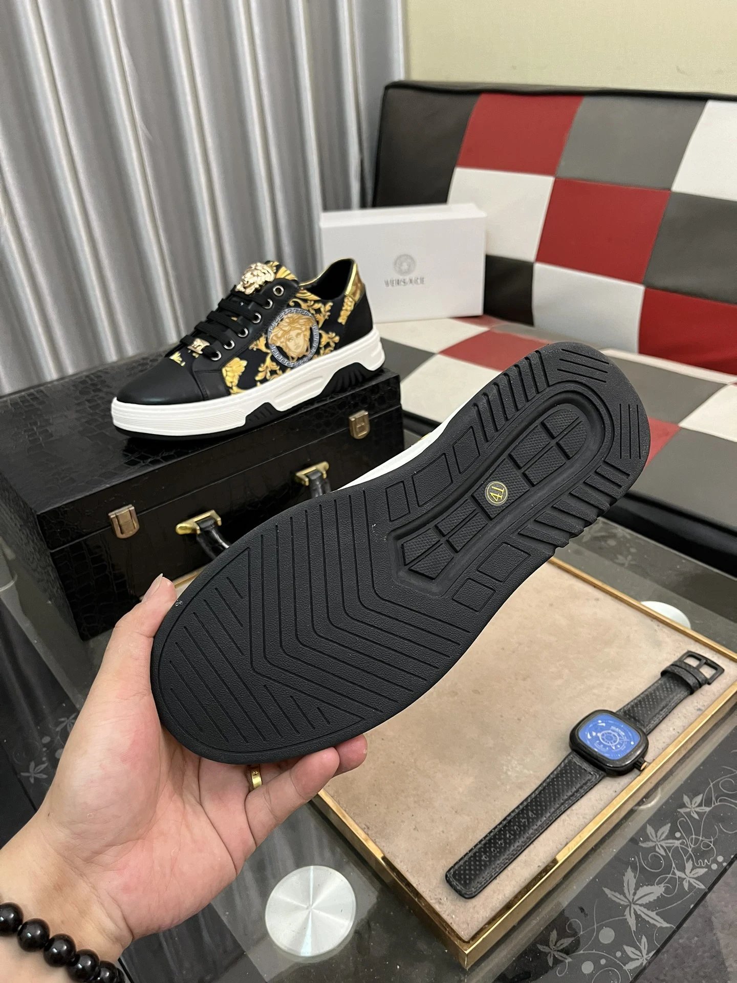 Luxury Leather Low Top Sneakers Baroque Gold - Gallery Image 9 - Detailed View