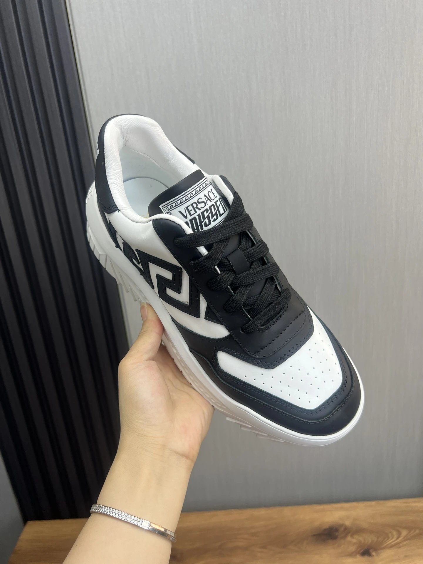 Geometric Leather Sneakers Midnight Black - Gallery Image 8 - Detailed View