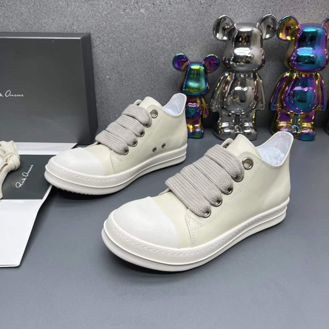 Rick Owens Leather Sneakers Lvory  - Gallery Image 2 - Detailed View