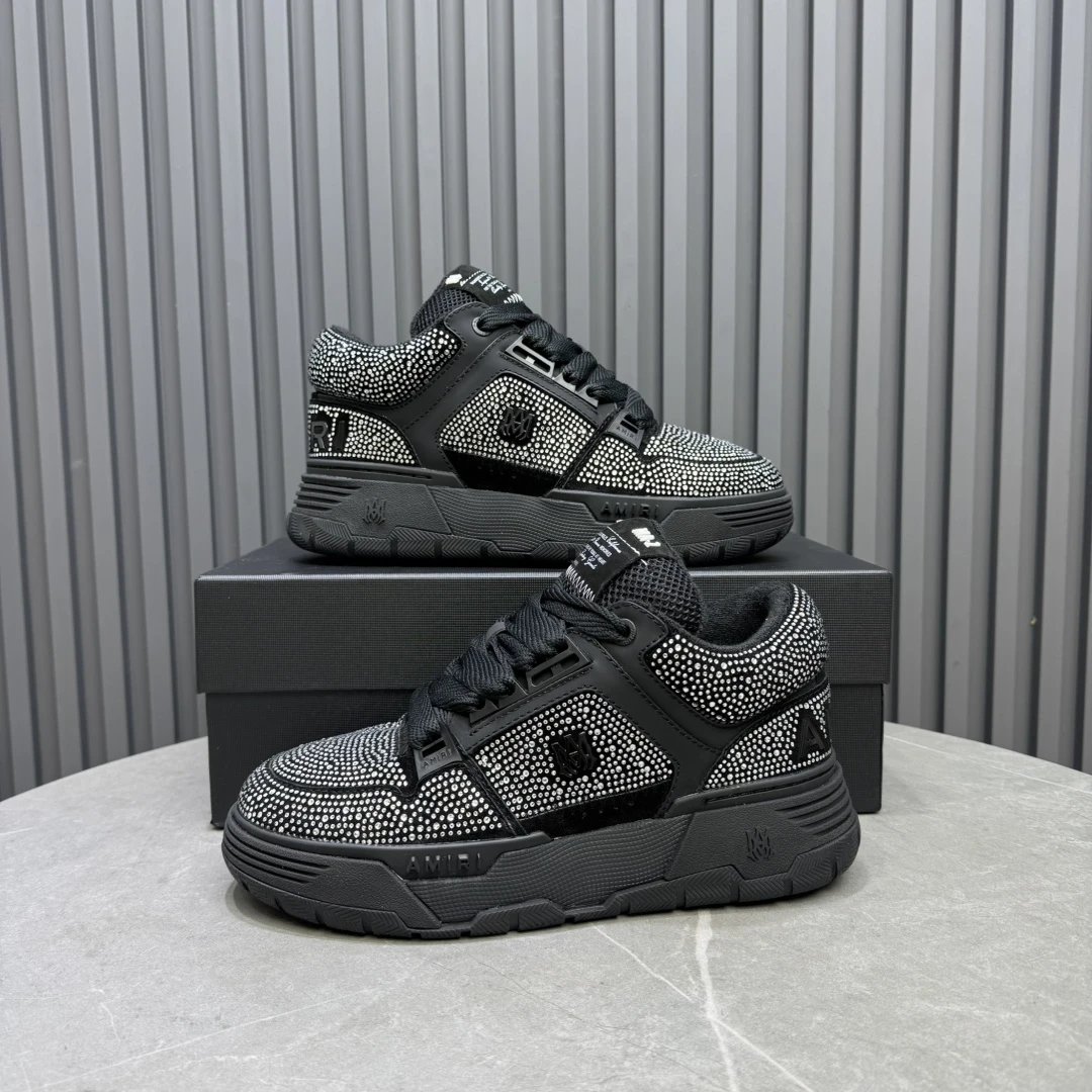 Luxury Low Top Rhinestone Leather Sneakers Charcoal Black - Gallery Image 8 - Detailed View