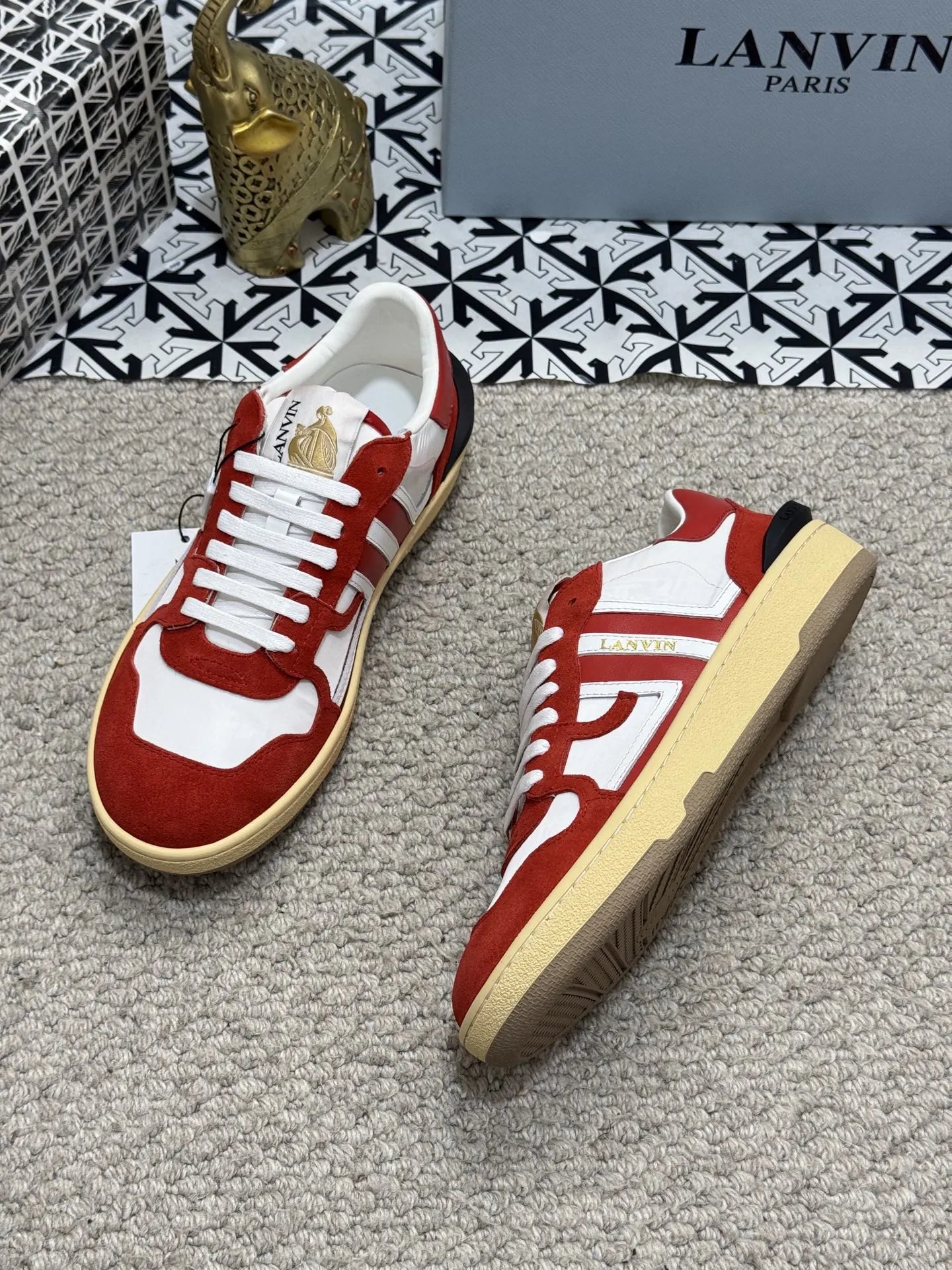 Lanvin Bumpr Sneakers Red White - Gallery Image 6 - Detailed View