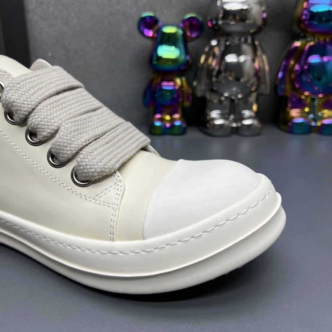 Rick Owens Leather Sneakers Lvory  - Gallery Image 4 - Detailed View