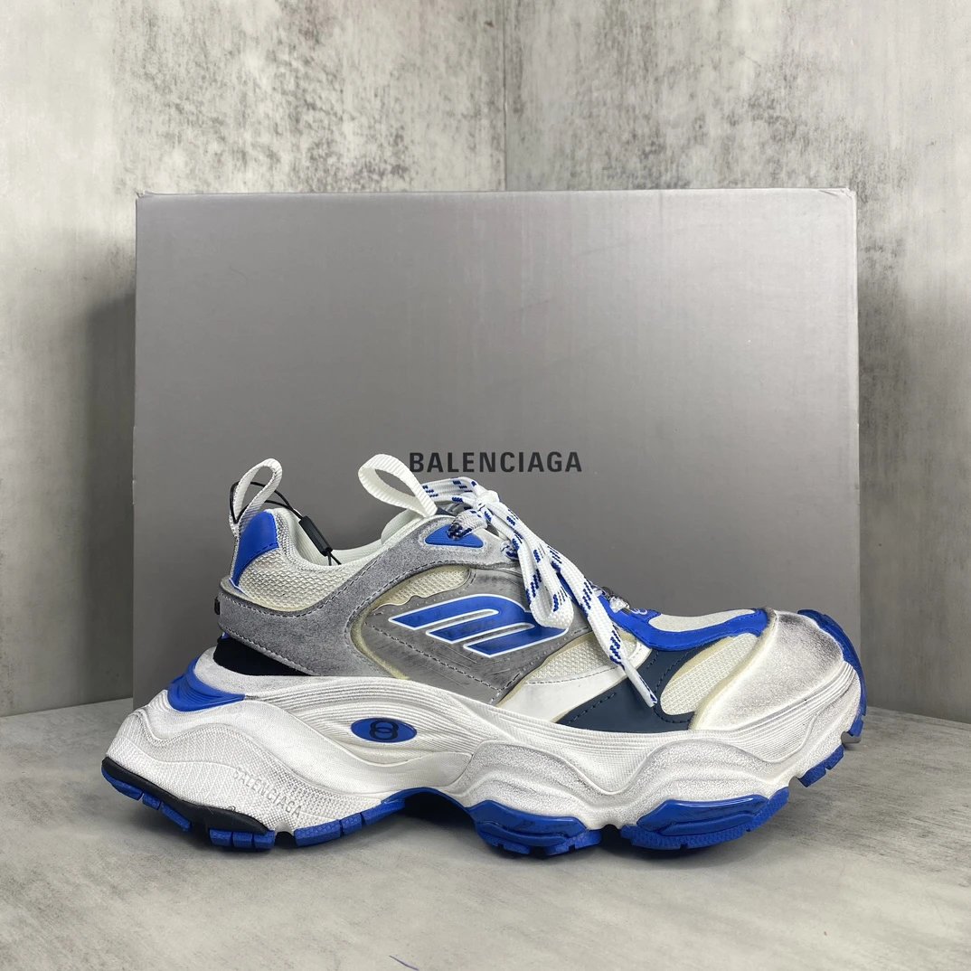 Chunky Mesh Running Sneakers with Distressed Finish in Cobalt - Gallery Image 1 - Detailed View