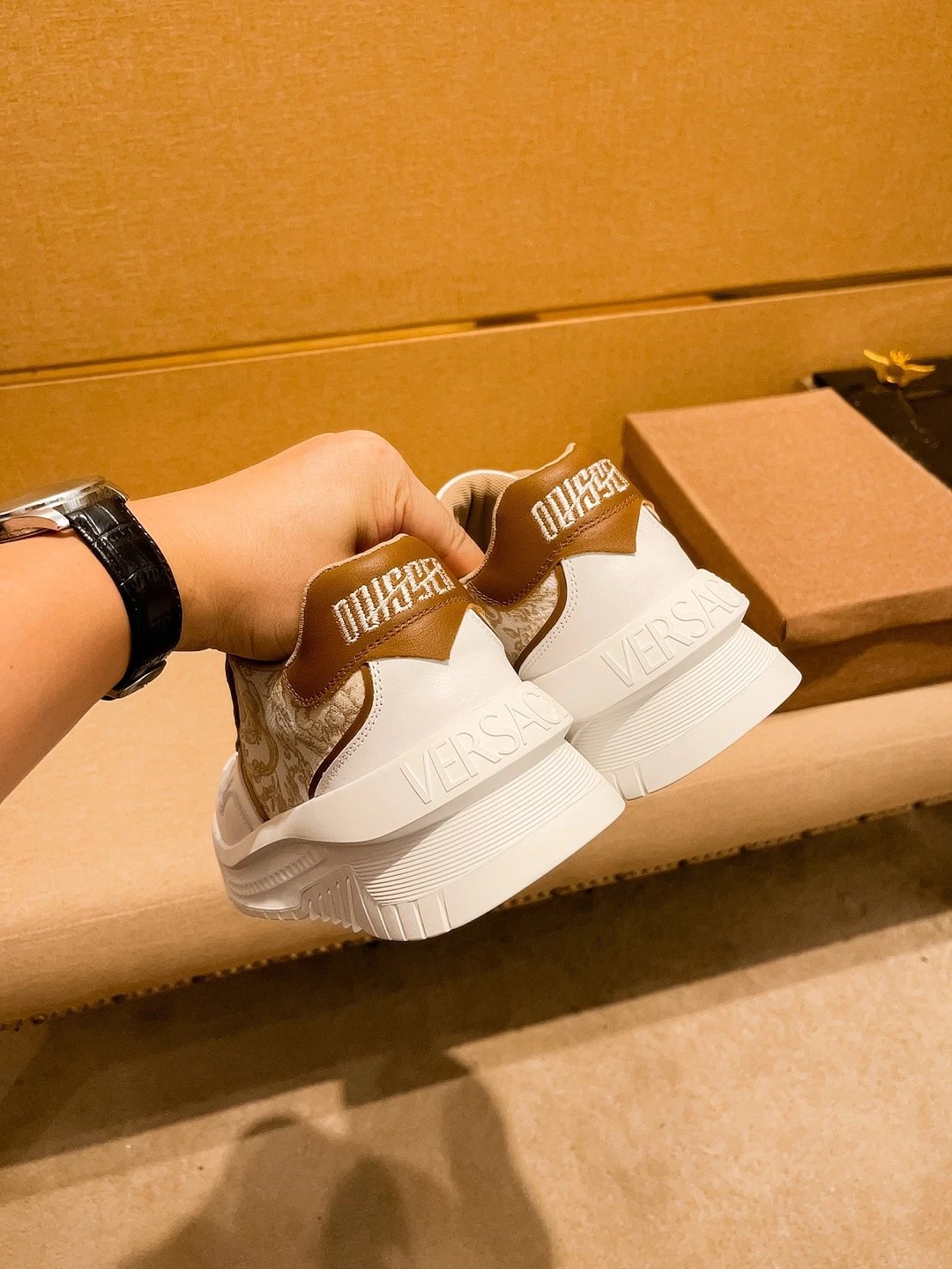 Luxury Leather Sneakers Baroque Beige - Gallery Image 9 - Detailed View