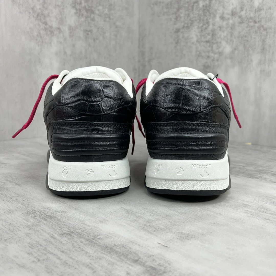 Low Top Croc Embossed Leather Sneakers White Black Magenta - Gallery Image 5 - Detailed View