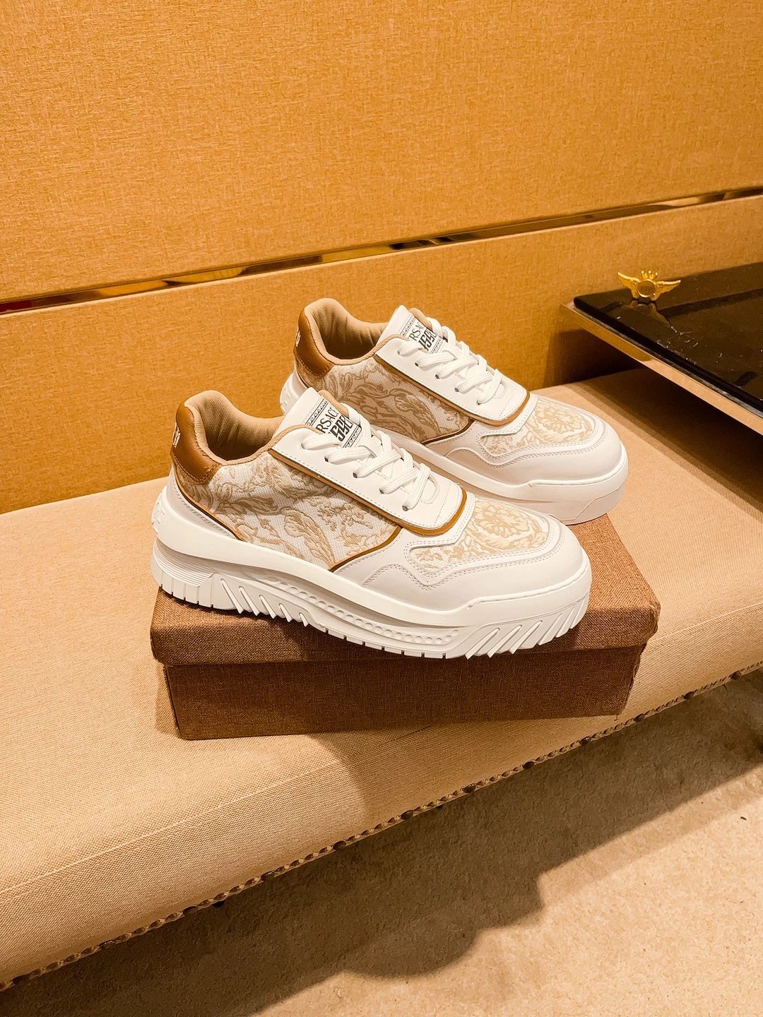 Luxury Leather Sneakers Baroque Beige - Gallery Image 1 - Detailed View