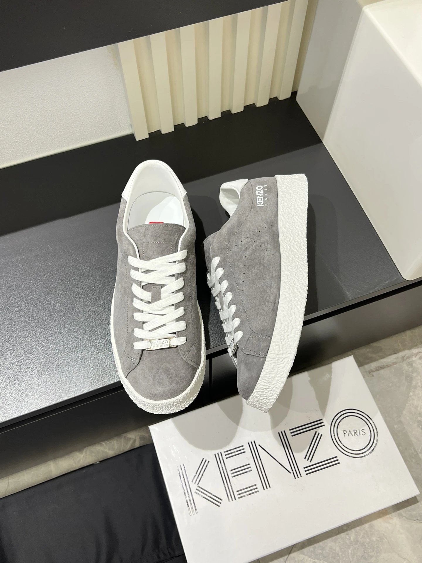 Kenzo Grey Suede Sneakers White Accent - Gallery Image 5 - Detailed View